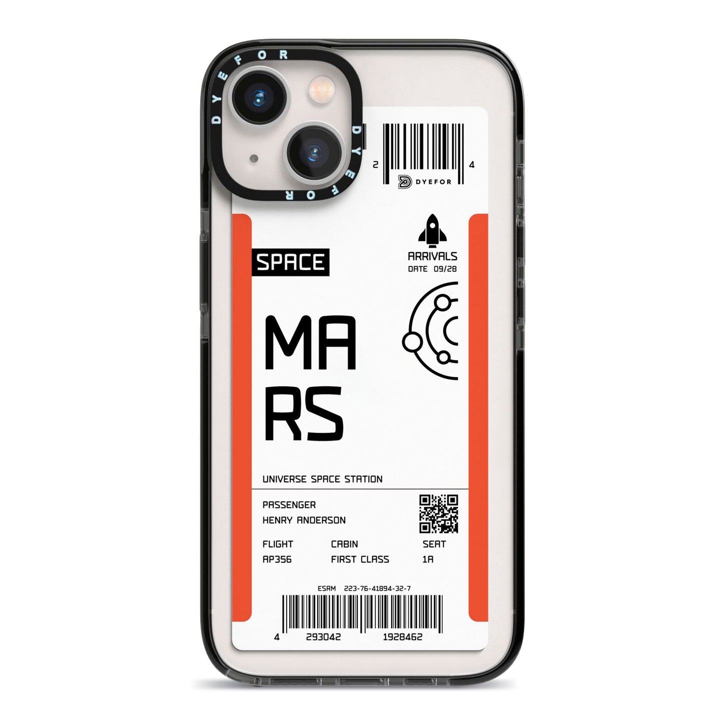 Personalised Planet Boarding Pass iPhone 13 Black Impact Case on Silver phone