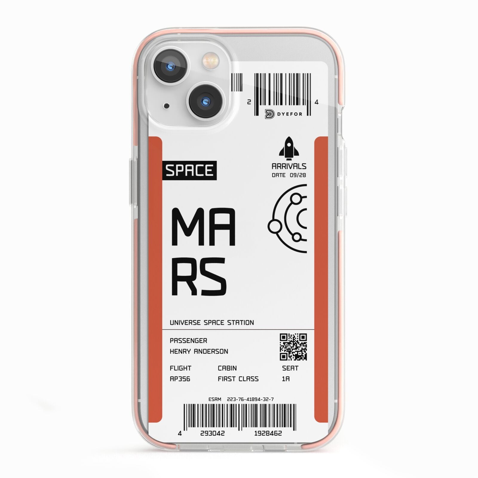 Personalised Planet Boarding Pass iPhone 13 TPU Impact Case with Pink Edges