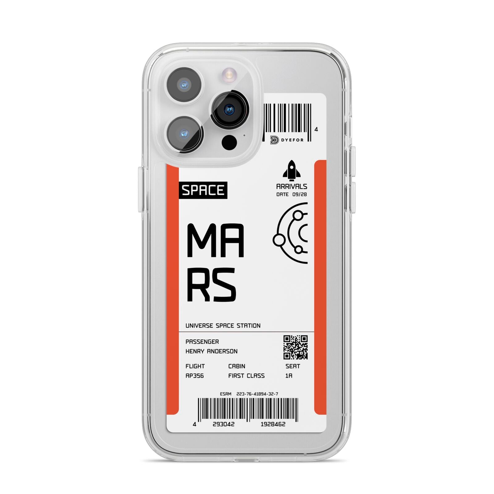 Personalised Planet Boarding Pass iPhone 14 Pro Max Clear Tough Case Silver