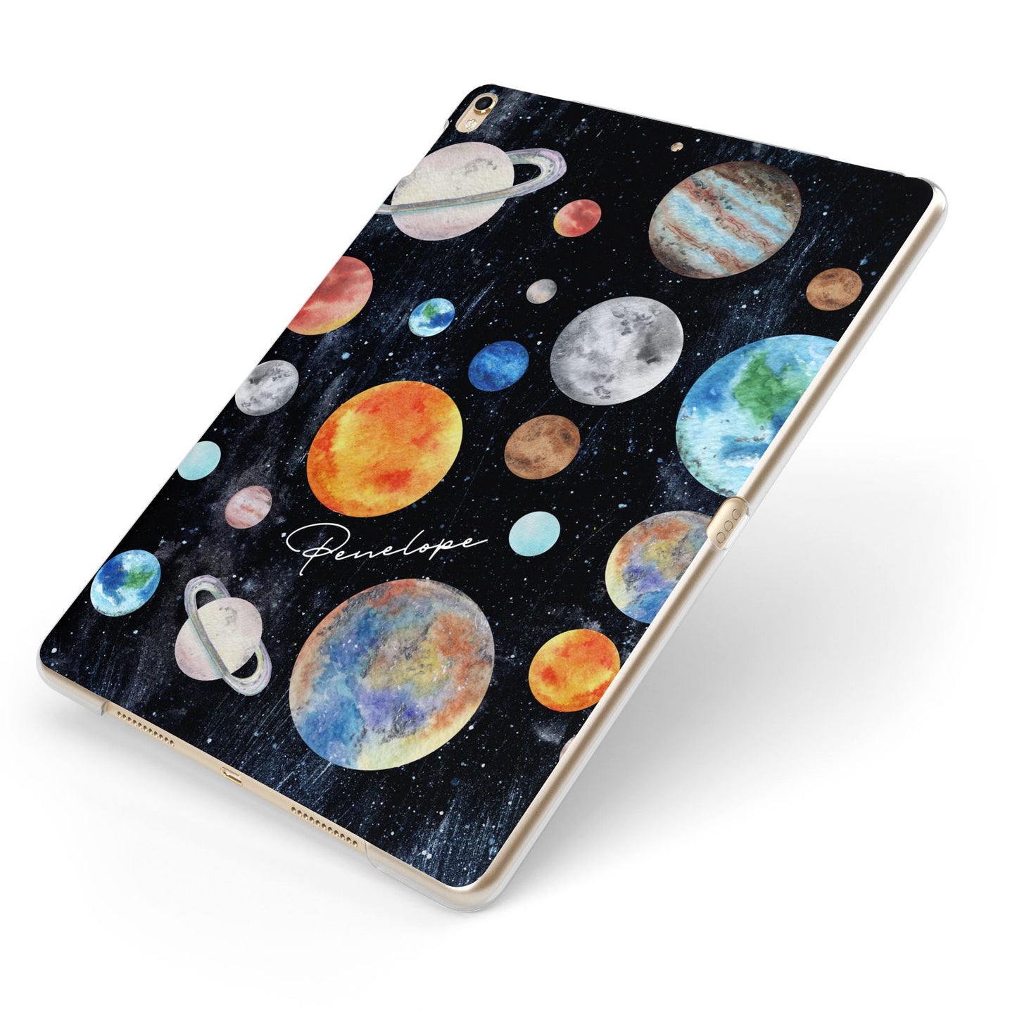 Personalised Planets Apple iPad Case on Gold iPad Side View