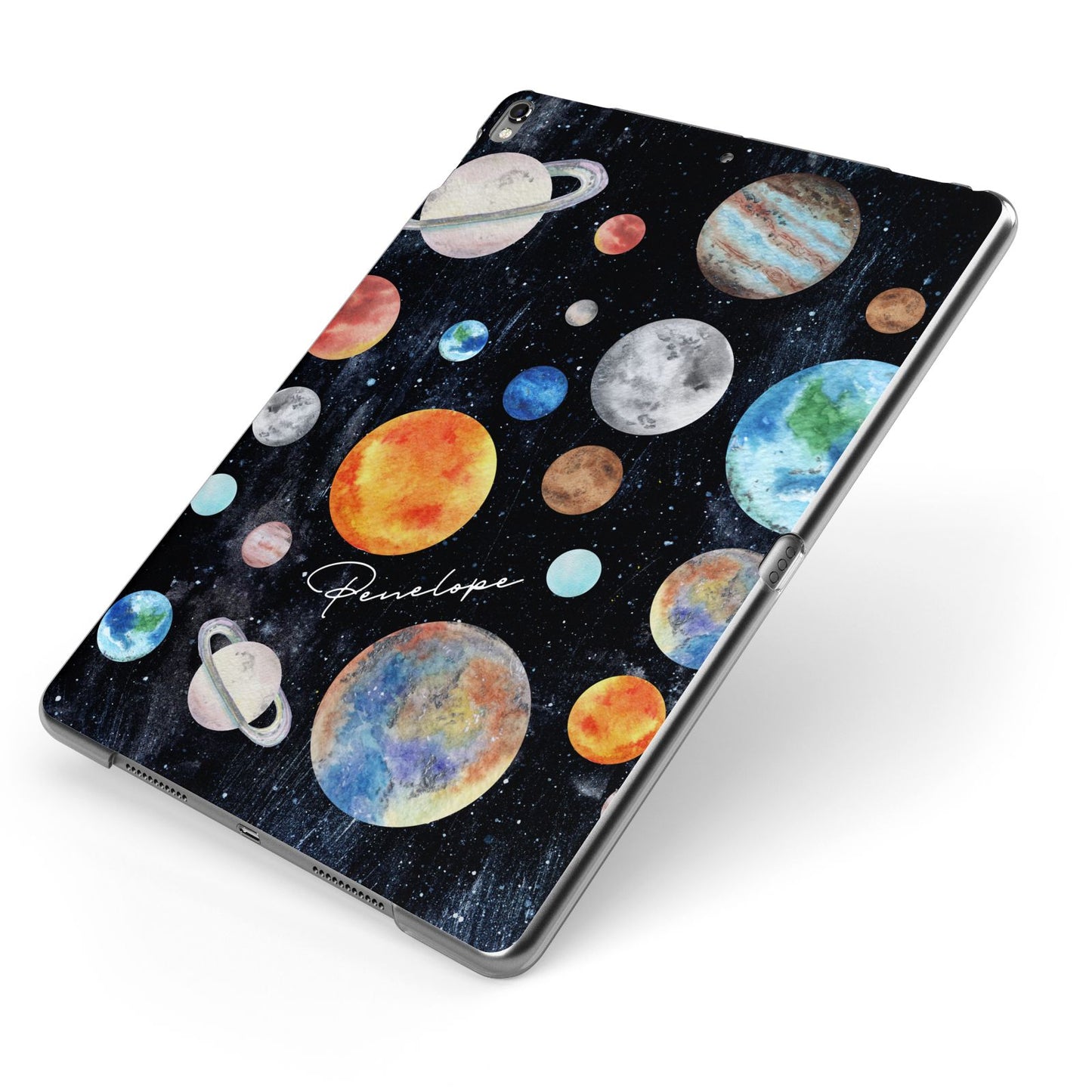 Personalised Planets Apple iPad Case on Grey iPad Side View