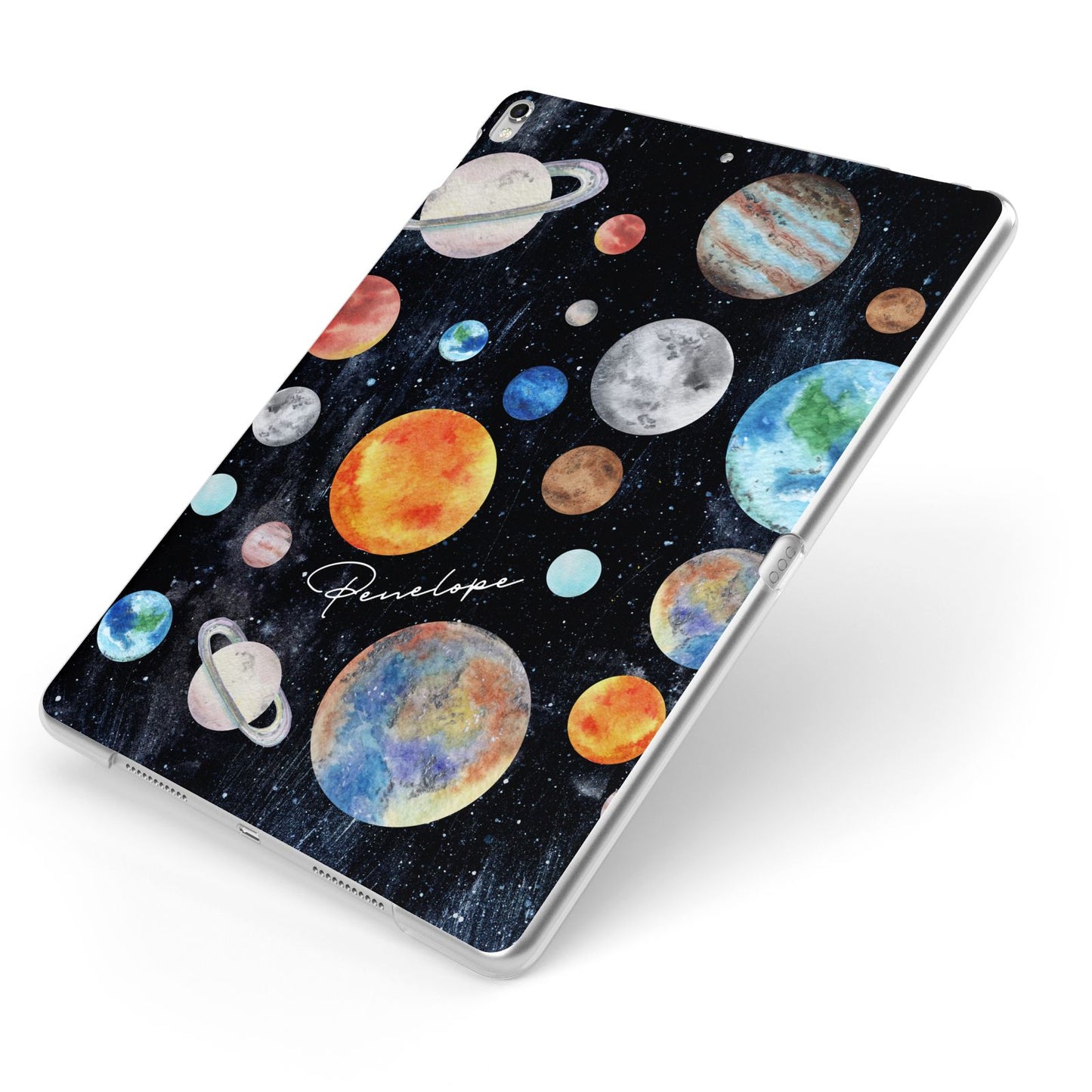 Personalised Planets Apple iPad Case on Silver iPad Side View