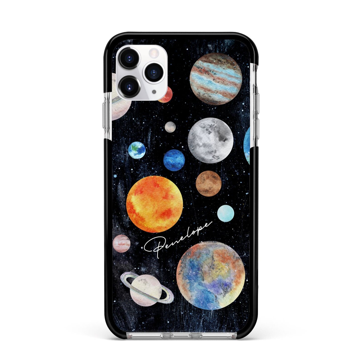 Personalised Planets Apple iPhone 11 Pro Max in Silver with Black Impact Case