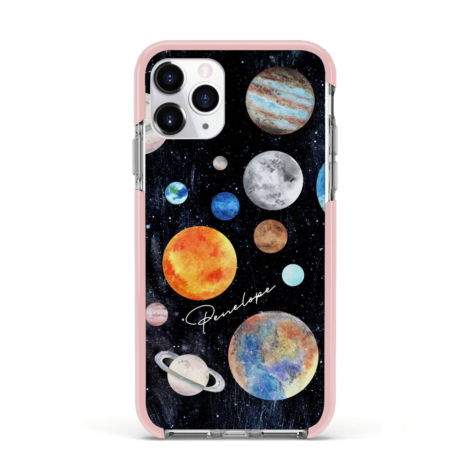 Personalised Planets Apple iPhone 11 Pro in Silver with Pink Impact Case