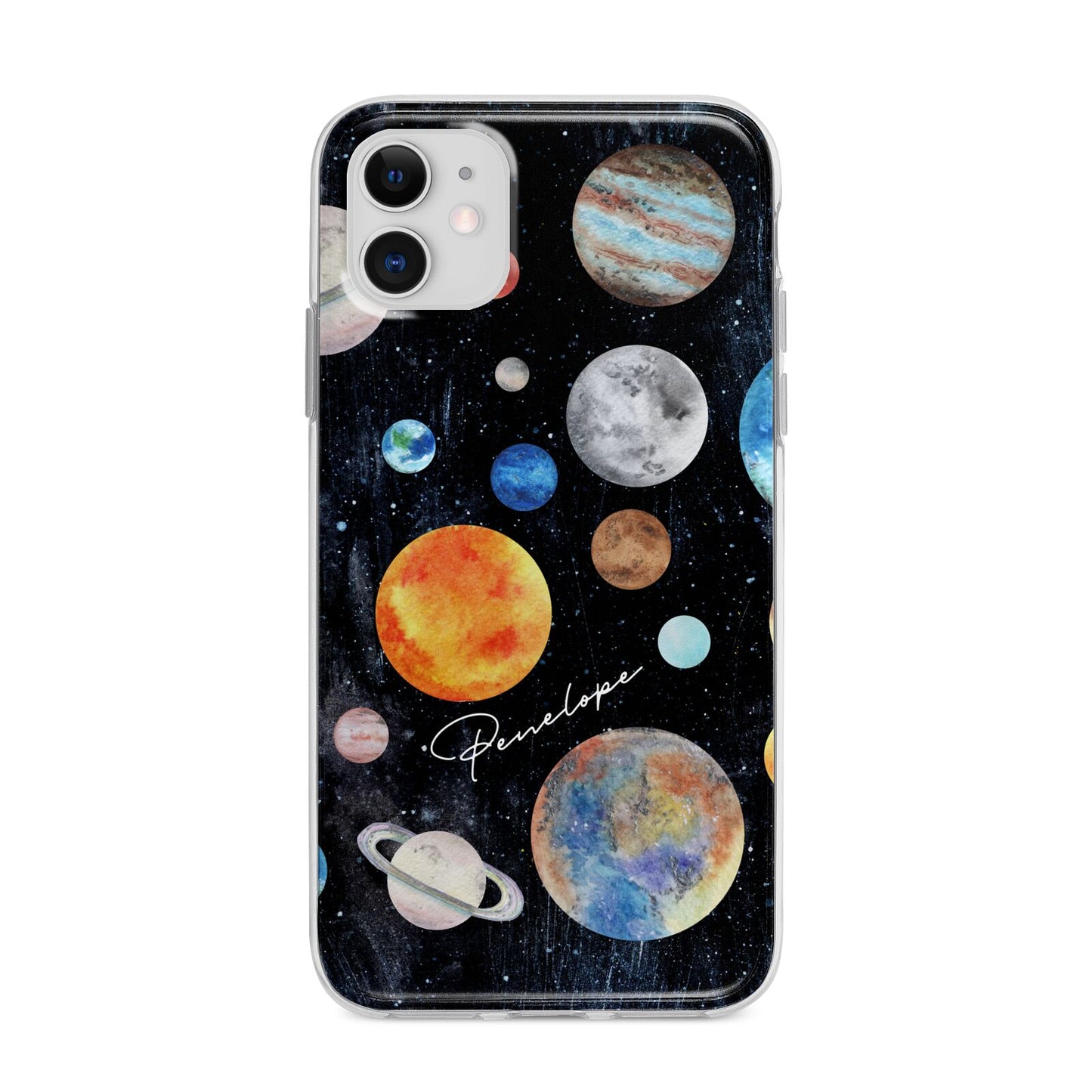 Personalised Planets Apple iPhone 11 in White with Bumper Case