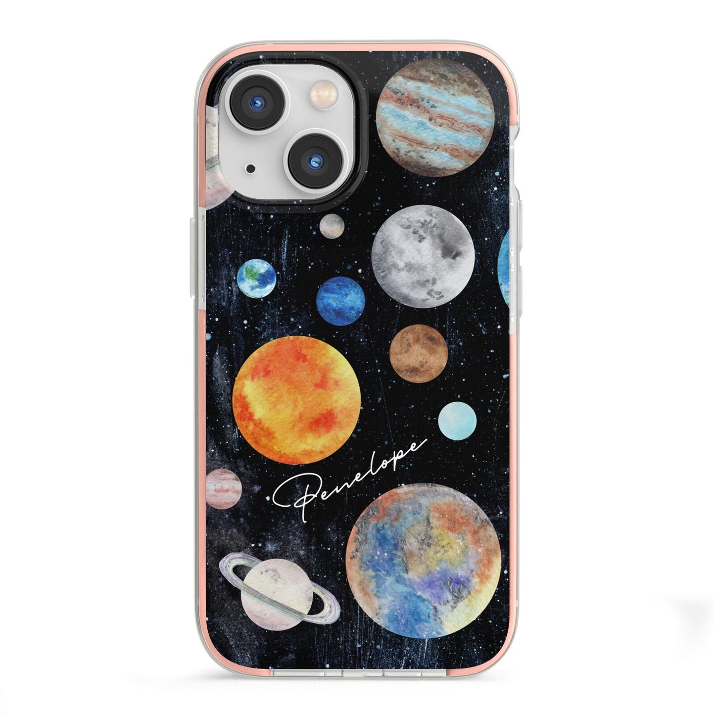 Personalised Planets iPhone 13 Mini TPU Impact Case with Pink Edges