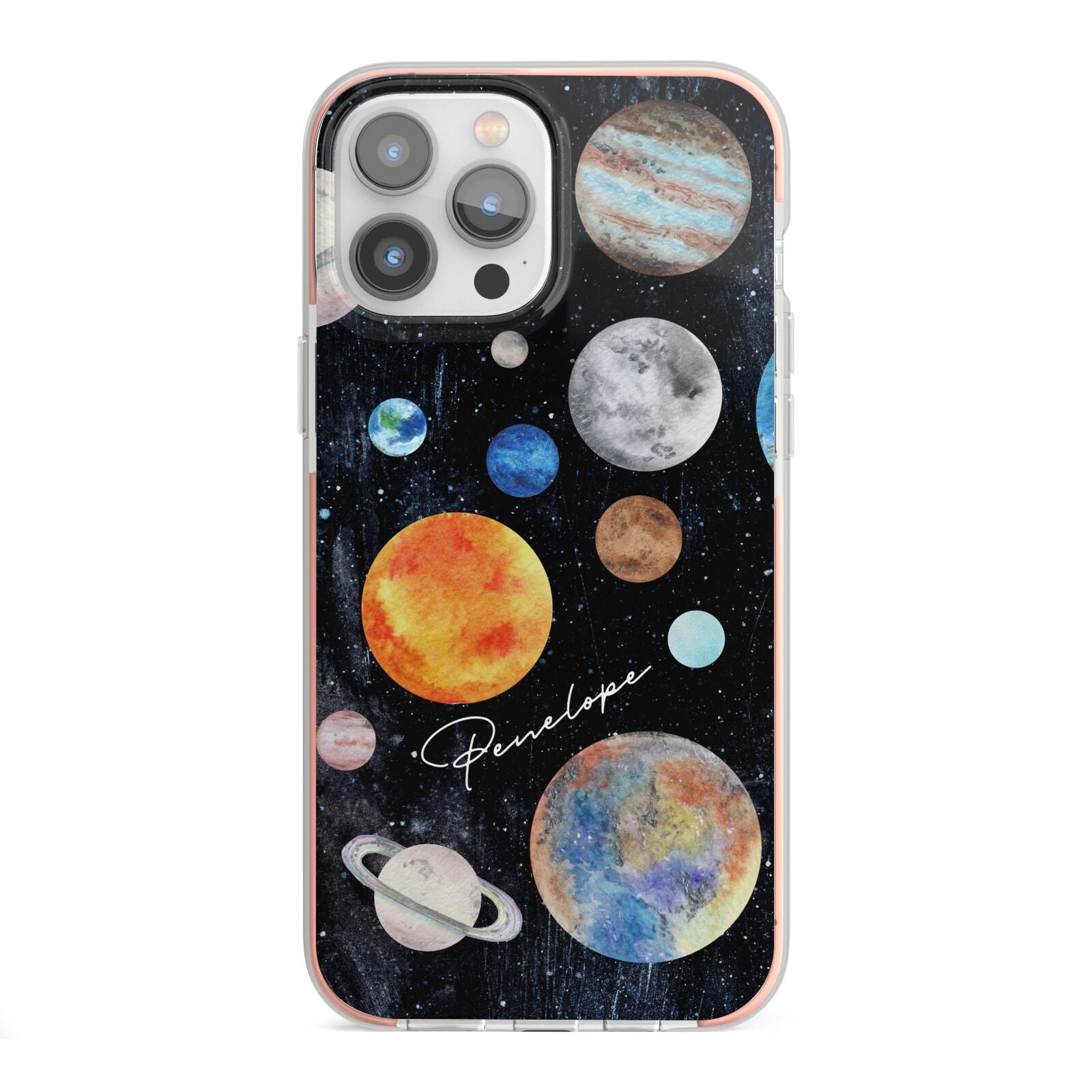 Personalised Planets iPhone 13 Pro Max TPU Impact Case with Pink Edges
