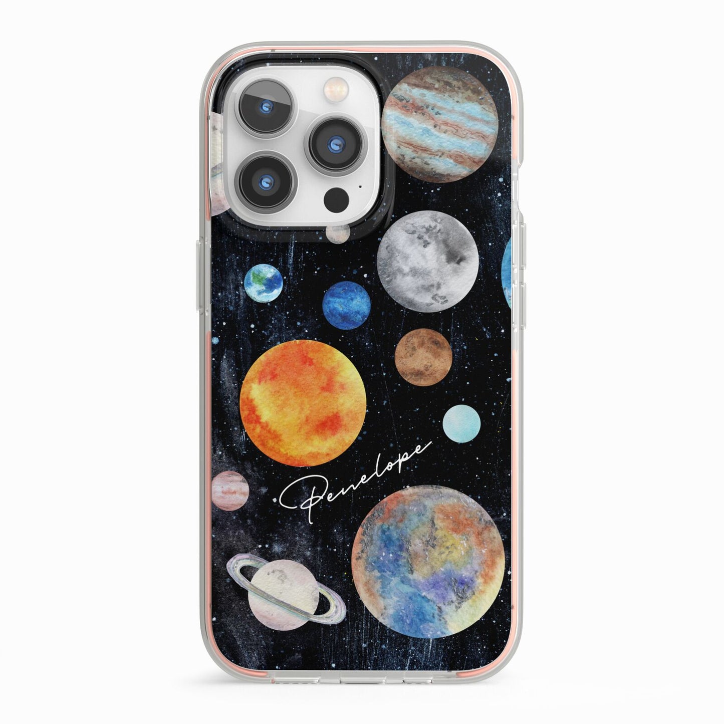 Personalised Planets iPhone 13 Pro TPU Impact Case with Pink Edges