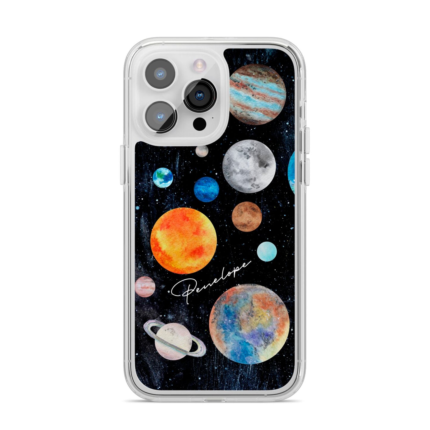 Personalised Planets iPhone 14 Pro Max Clear Tough Case Silver