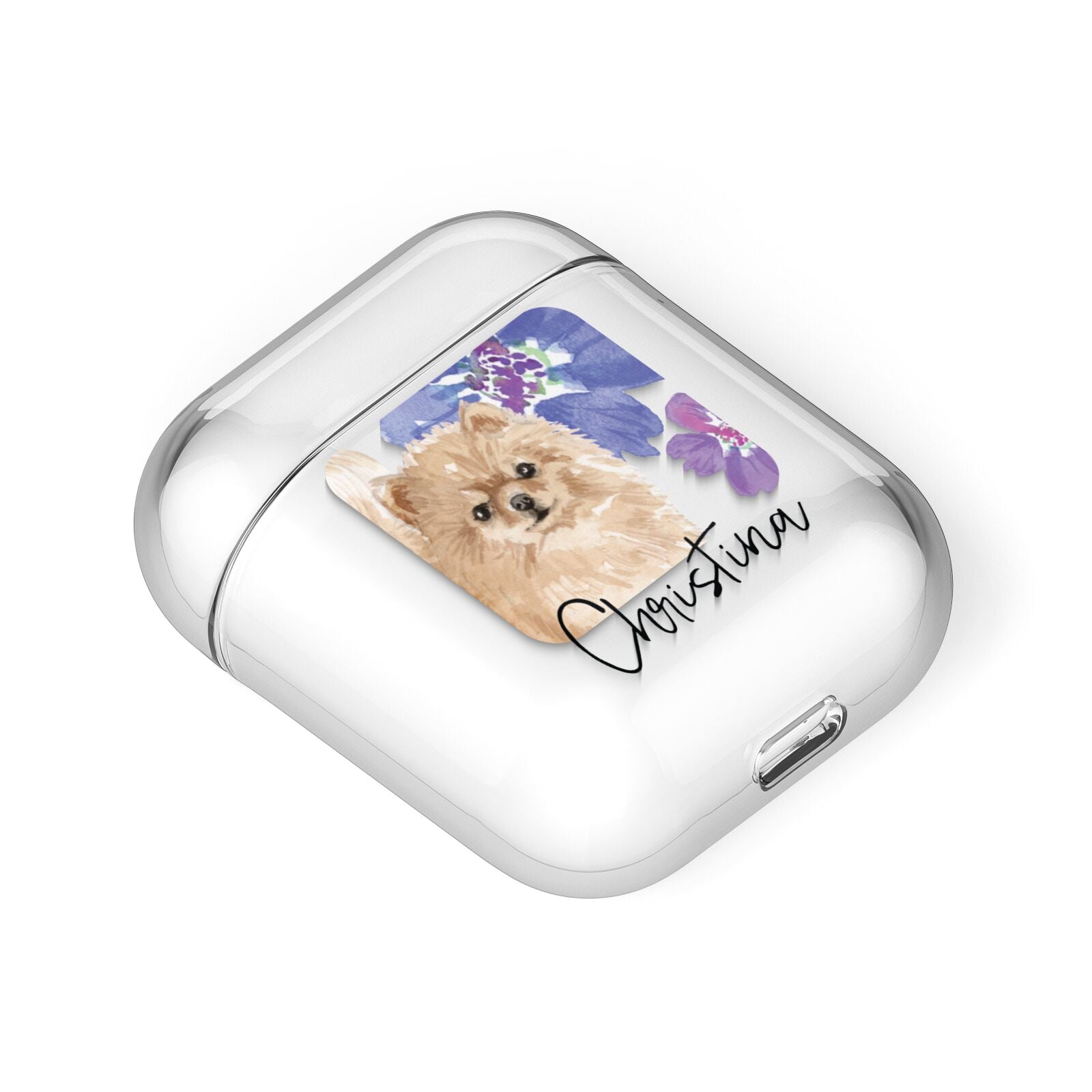 Personalised Pomeranian AirPods Case Laid Flat