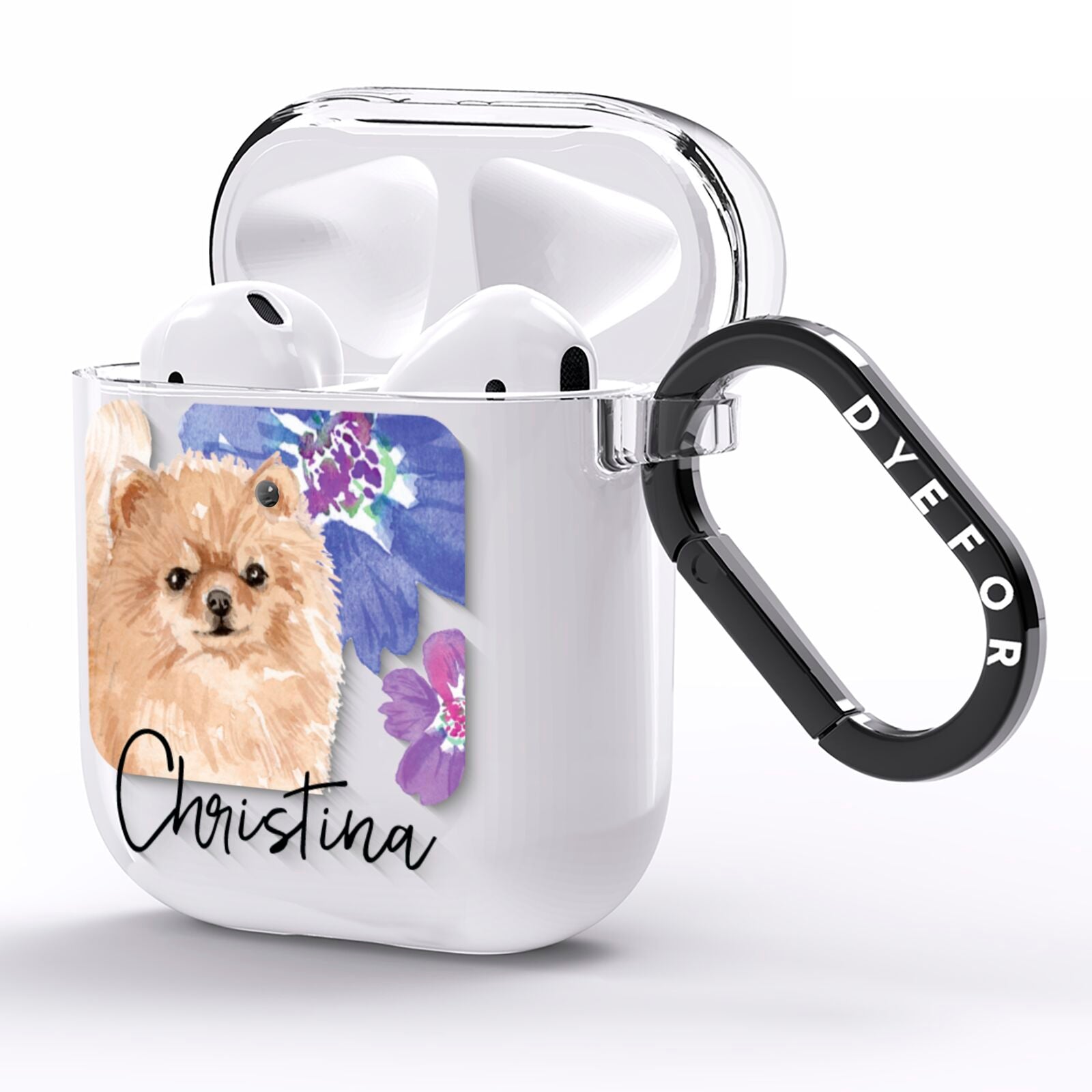 Personalised Pomeranian AirPods Clear Case Side Image