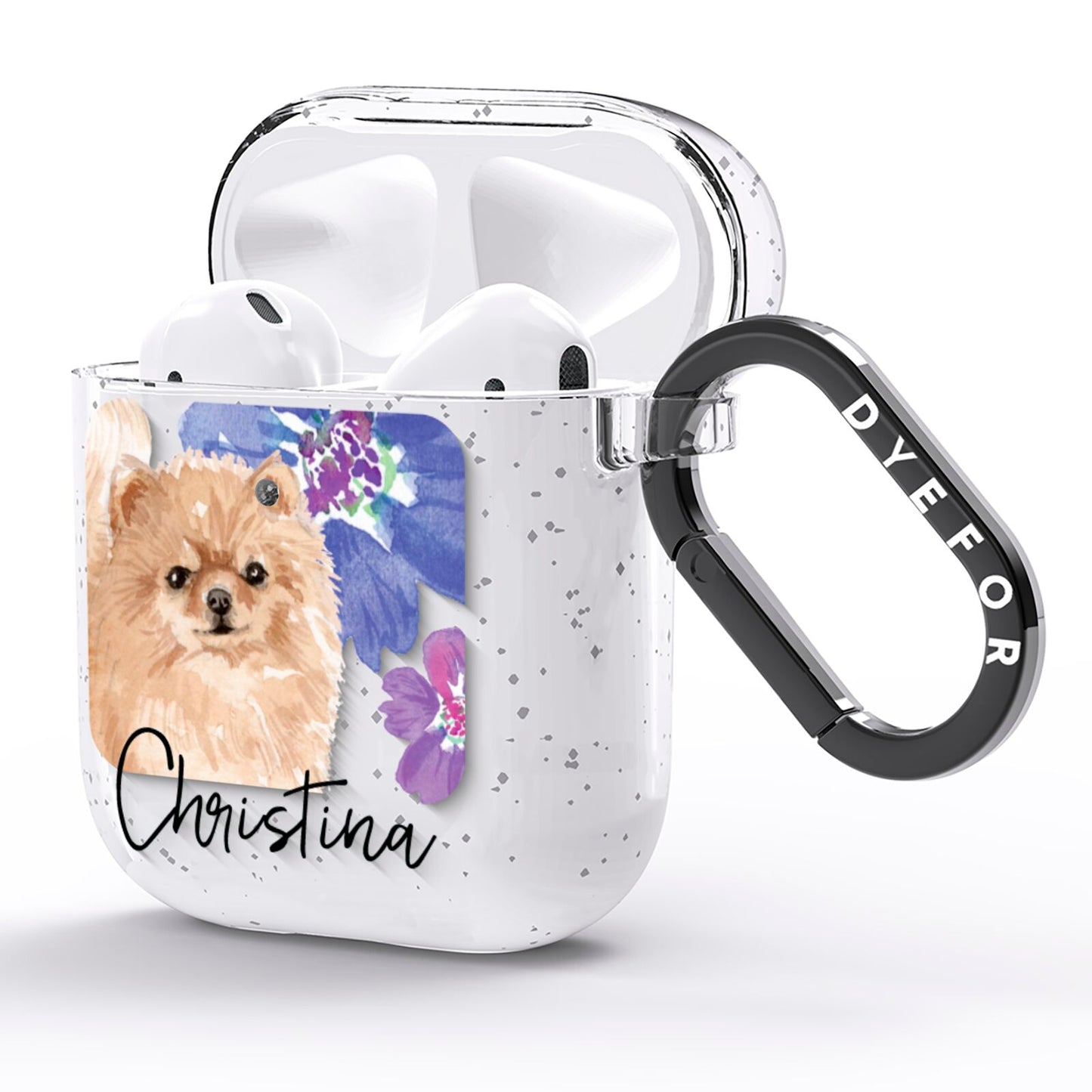Personalised Pomeranian AirPods Glitter Case Side Image