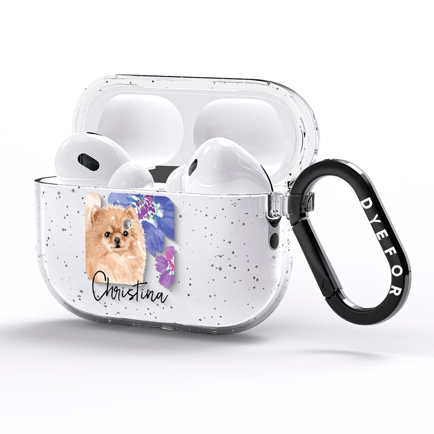 Personalised Pomeranian AirPods Pro Glitter Case Side Image