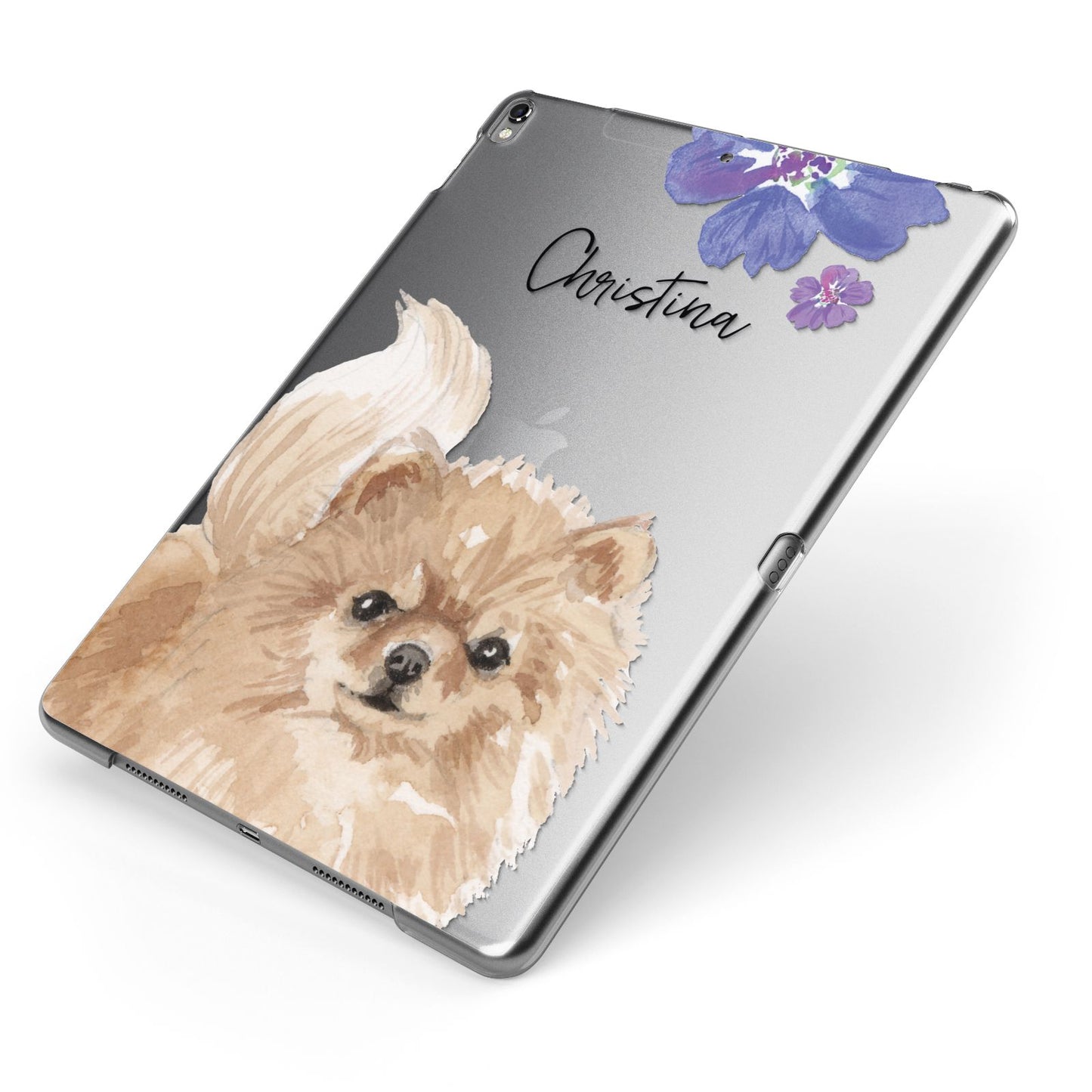 Personalised Pomeranian Apple iPad Case on Grey iPad Side View