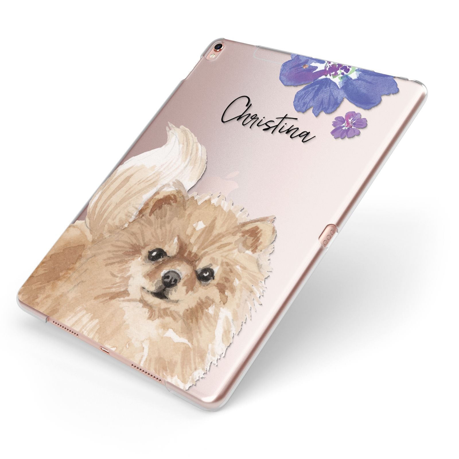 Personalised Pomeranian Apple iPad Case on Rose Gold iPad Side View
