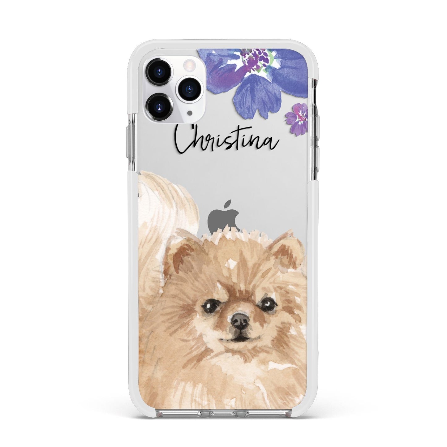 Personalised Pomeranian Apple iPhone 11 Pro Max in Silver with White Impact Case