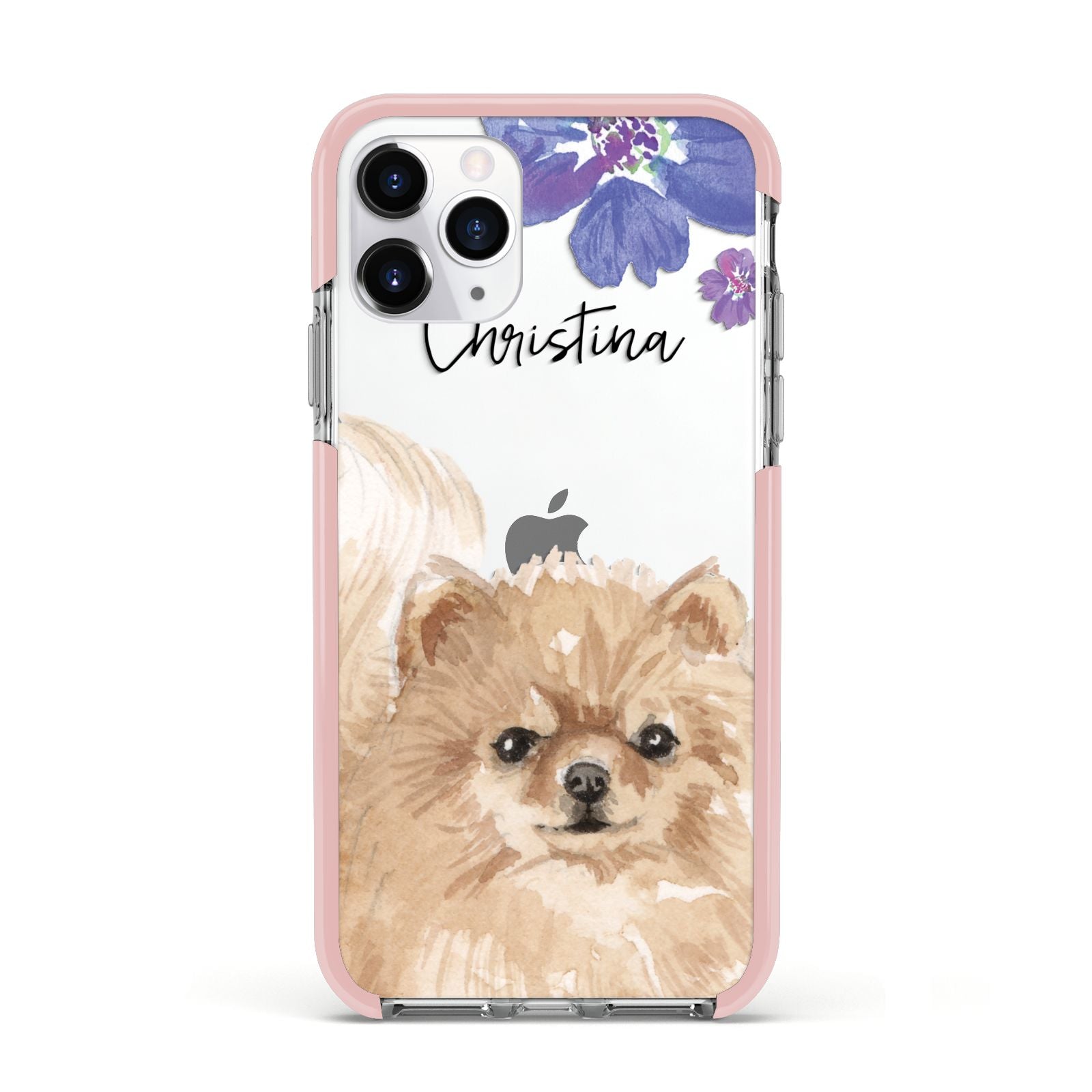 Personalised Pomeranian Apple iPhone 11 Pro in Silver with Pink Impact Case