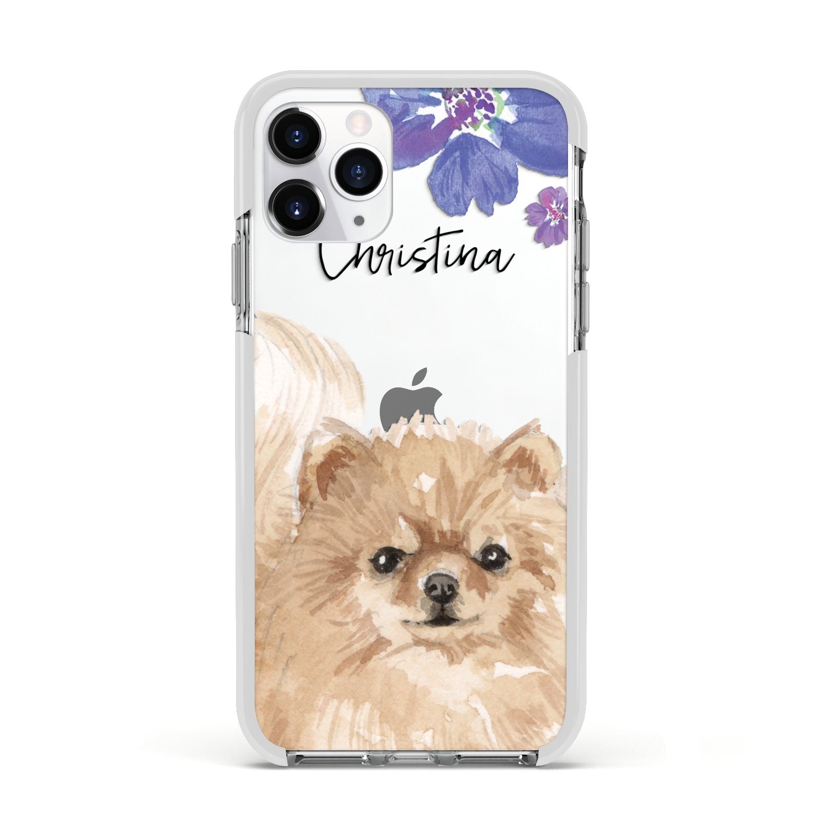 Personalised Pomeranian Apple iPhone 11 Pro in Silver with White Impact Case