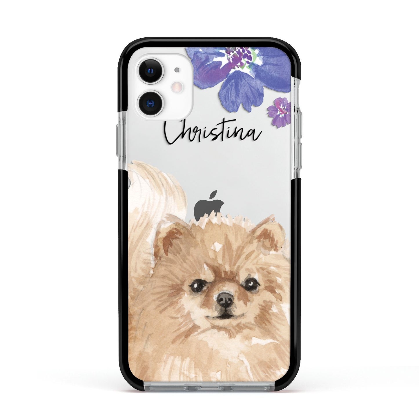Personalised Pomeranian Apple iPhone 11 in White with Black Impact Case