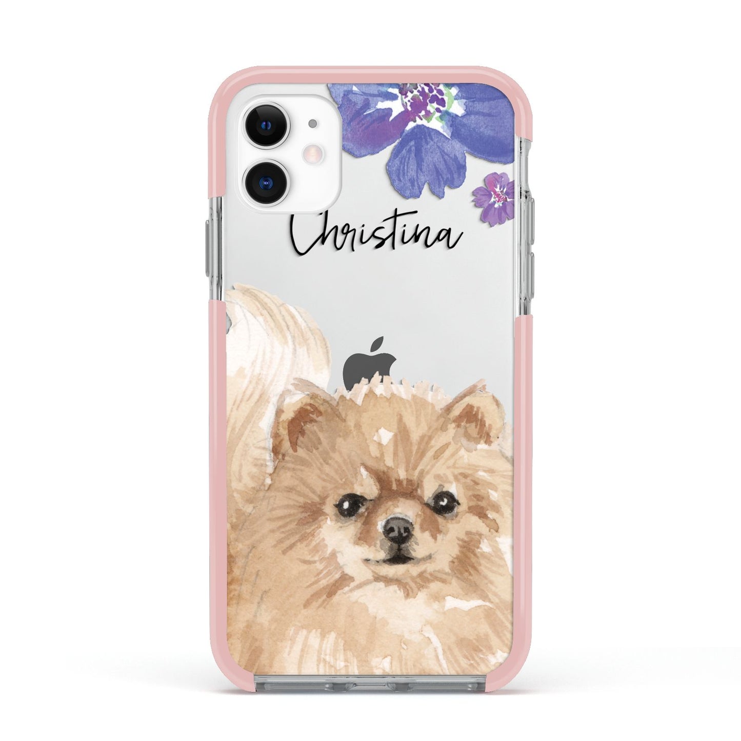 Personalised Pomeranian Apple iPhone 11 in White with Pink Impact Case