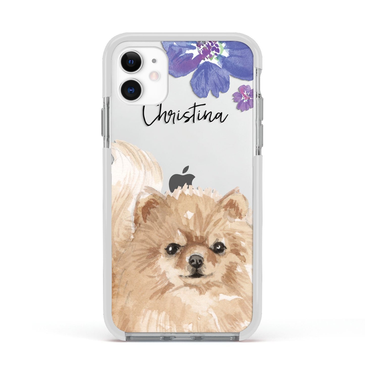 Personalised Pomeranian Apple iPhone 11 in White with White Impact Case
