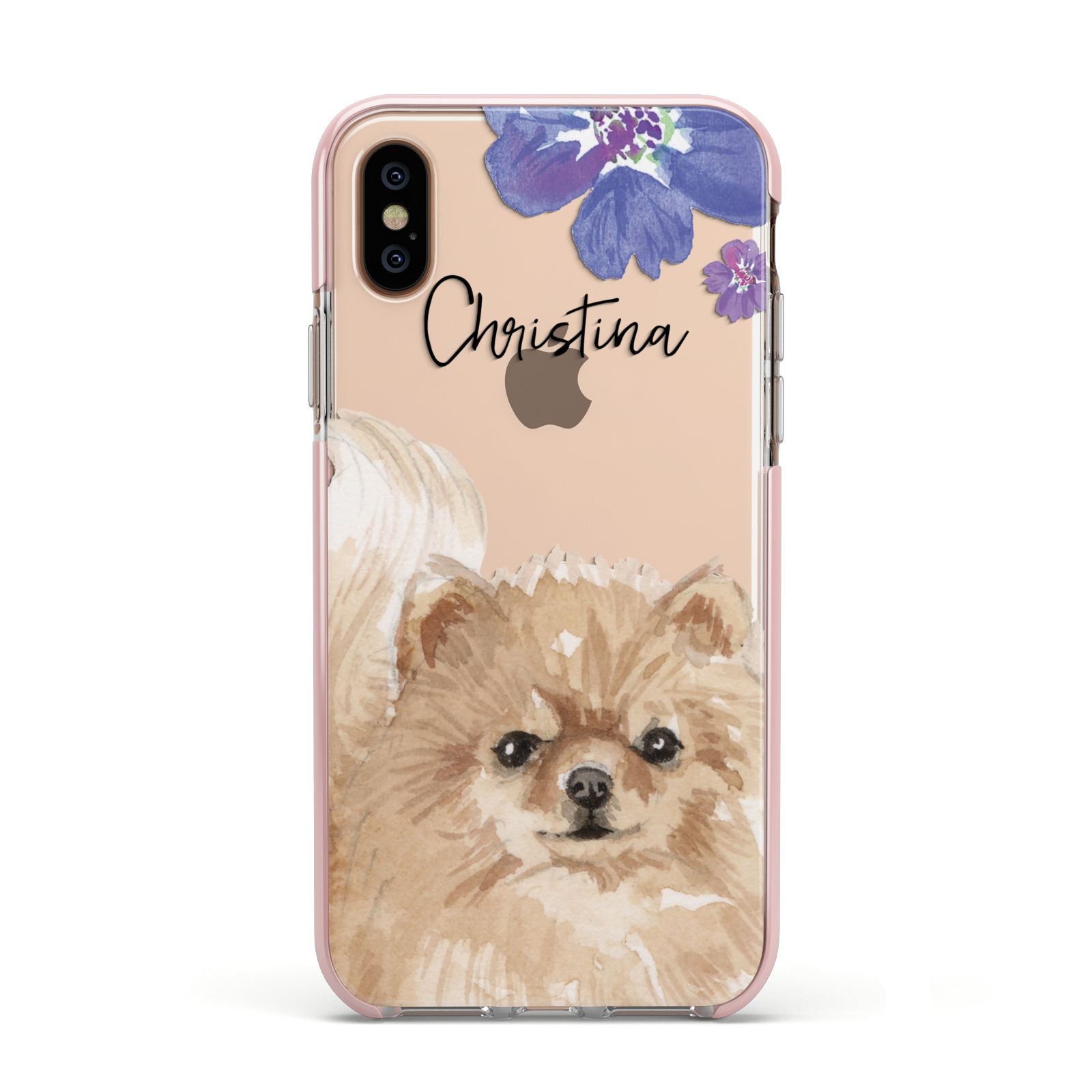 Personalised Pomeranian Apple iPhone Xs Impact Case Pink Edge on Gold Phone