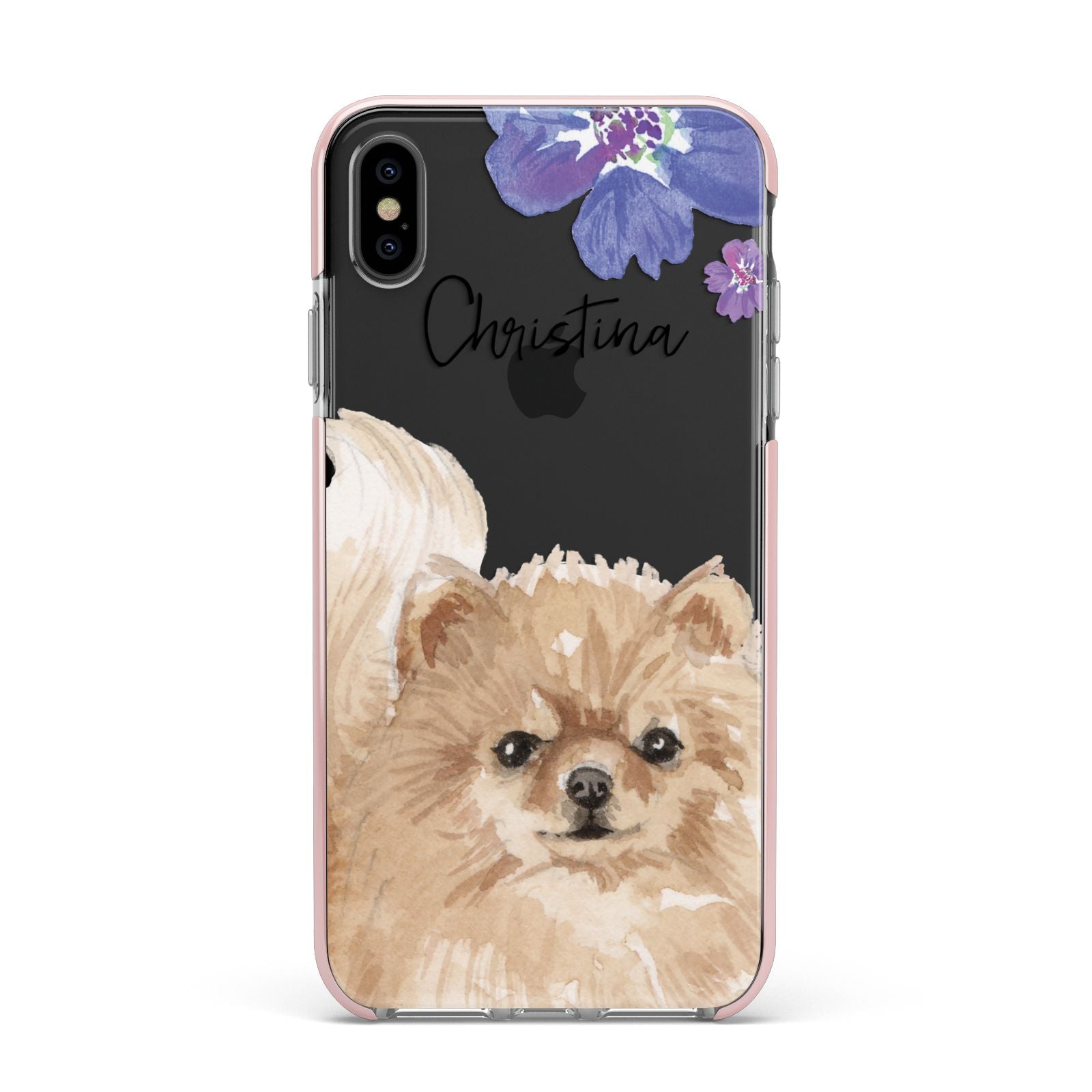Personalised Pomeranian Apple iPhone Xs Max Impact Case Pink Edge on Black Phone