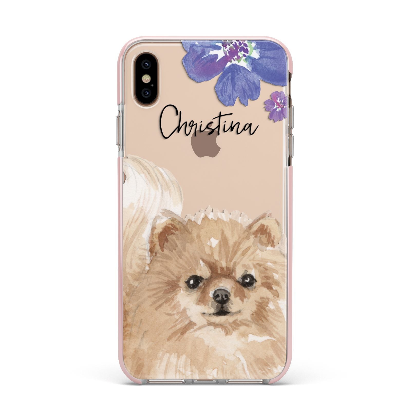 Personalised Pomeranian Apple iPhone Xs Max Impact Case Pink Edge on Gold Phone