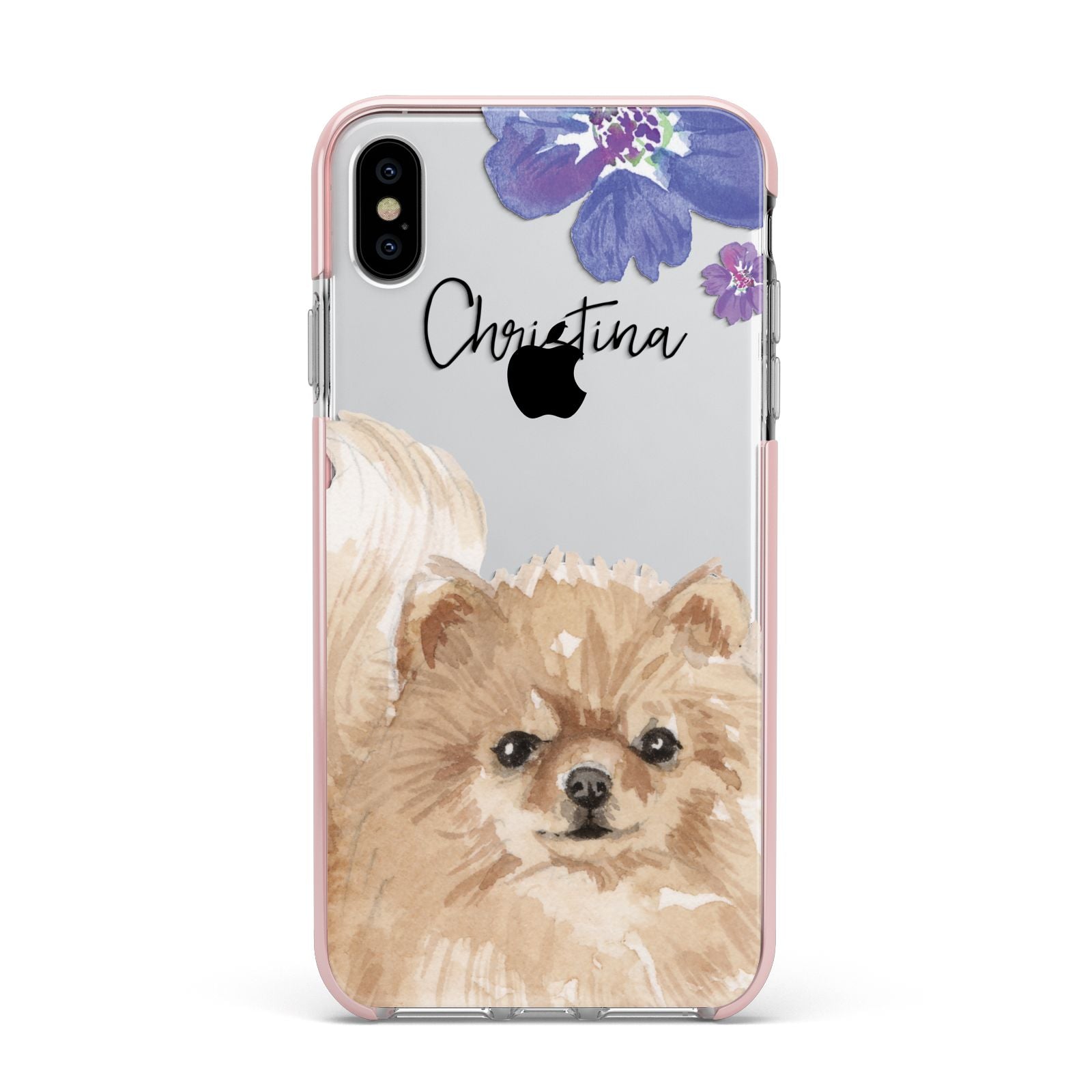 Personalised Pomeranian Apple iPhone Xs Max Impact Case Pink Edge on Silver Phone