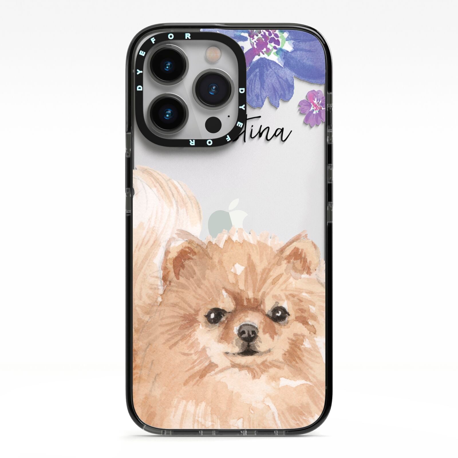 Personalised Pomeranian iPhone 13 Pro Black Impact Case on Silver phone