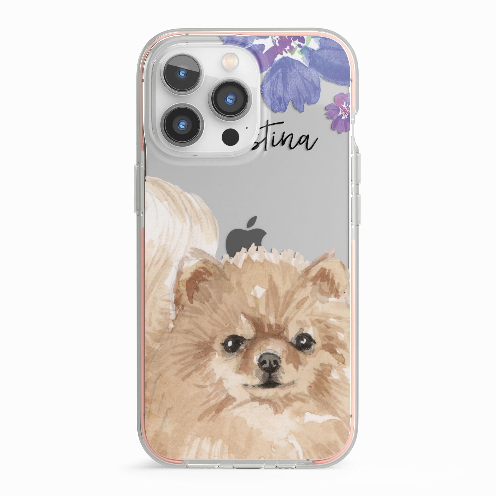 Personalised Pomeranian iPhone 13 Pro TPU Impact Case with Pink Edges