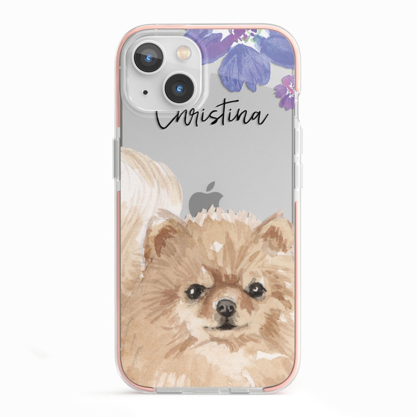 Personalised Pomeranian iPhone 13 TPU Impact Case with Pink Edges