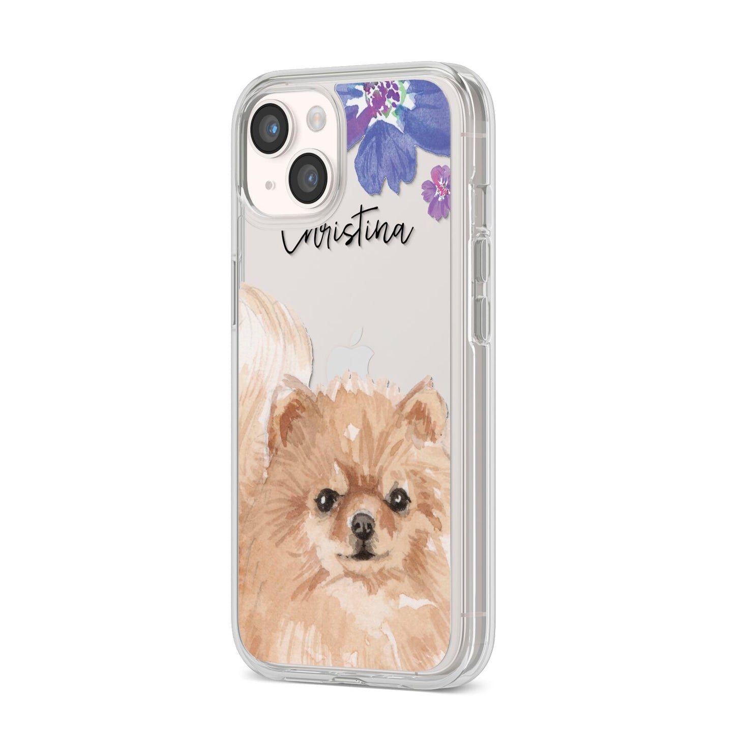 Personalised Pomeranian iPhone 14 Clear Tough Case Starlight Angled Image
