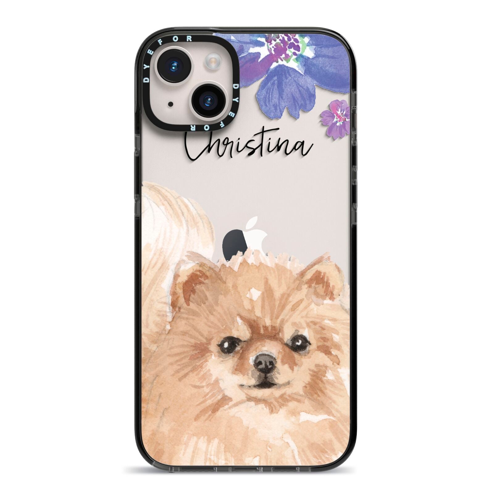 Personalised Pomeranian iPhone 14 Plus Black Impact Case on Silver phone