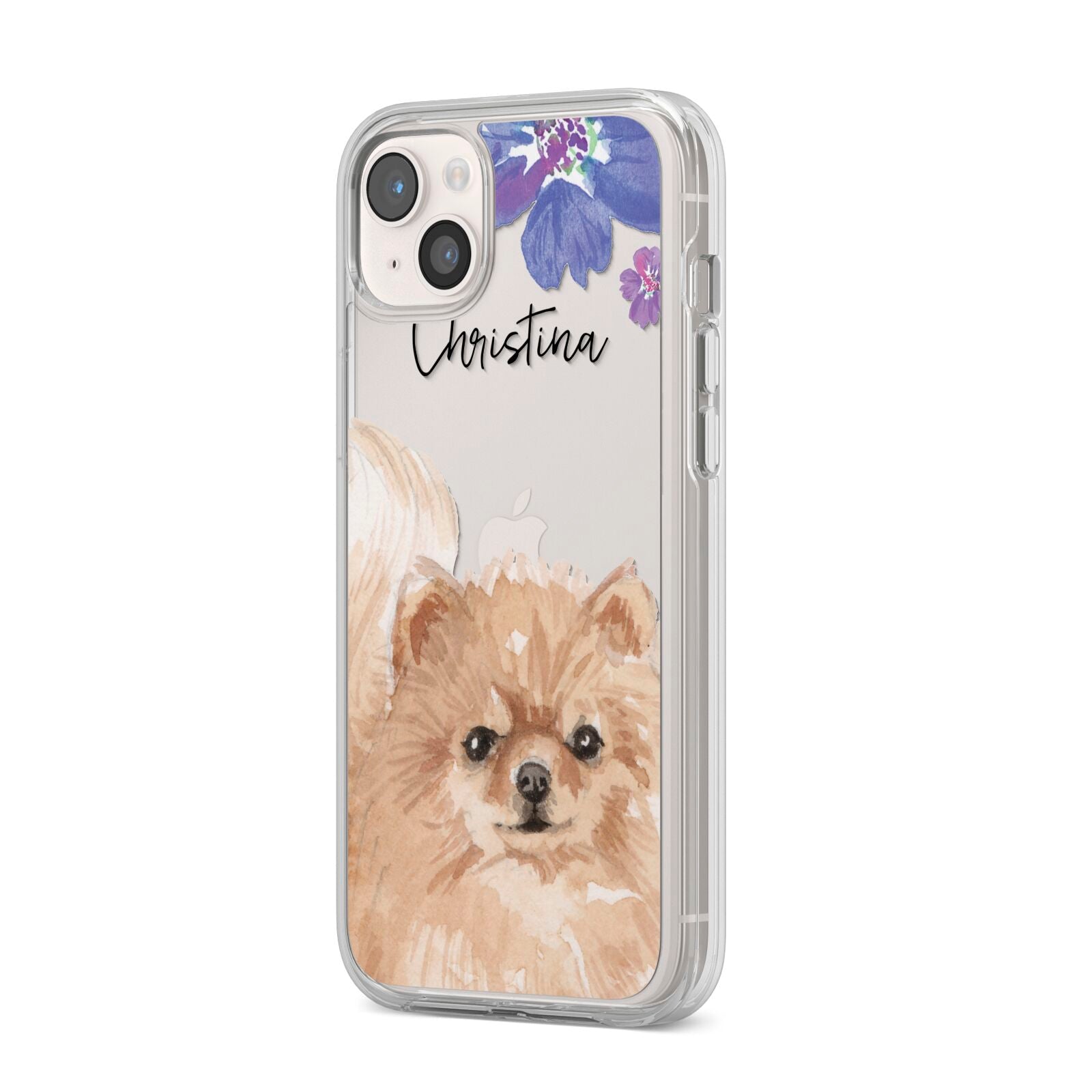 Personalised Pomeranian iPhone 14 Plus Clear Tough Case Starlight Angled Image