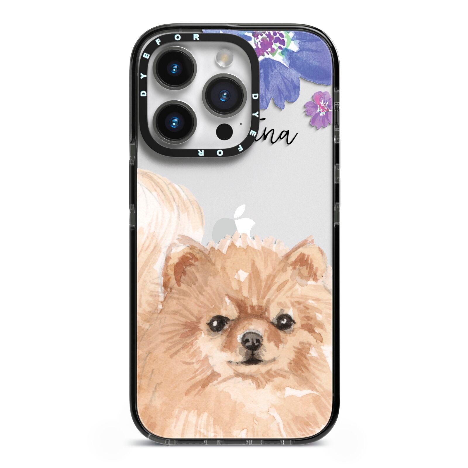 Personalised Pomeranian iPhone 14 Pro Black Impact Case on Silver phone