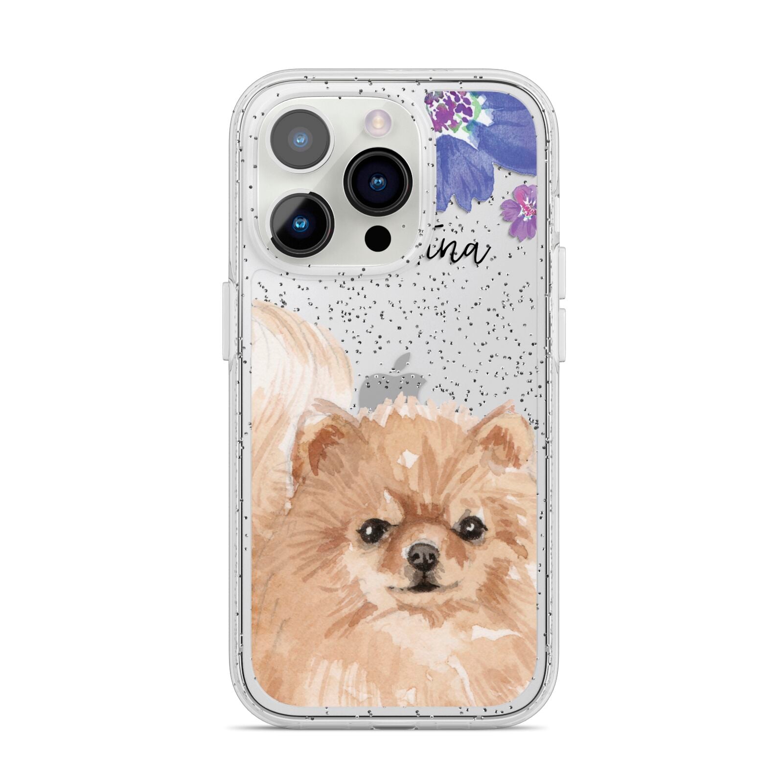 Personalised Pomeranian iPhone 14 Pro Glitter Tough Case Silver