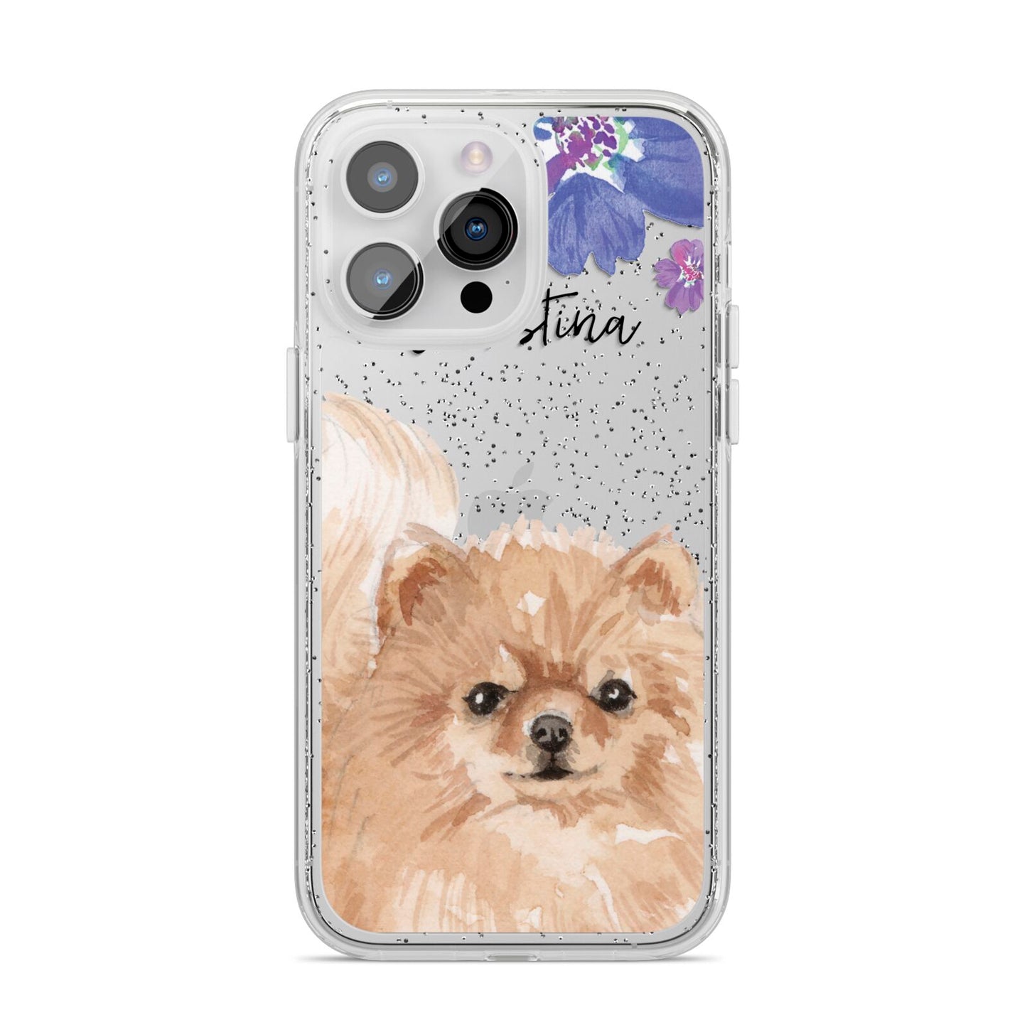 Personalised Pomeranian iPhone 14 Pro Max Glitter Tough Case Silver