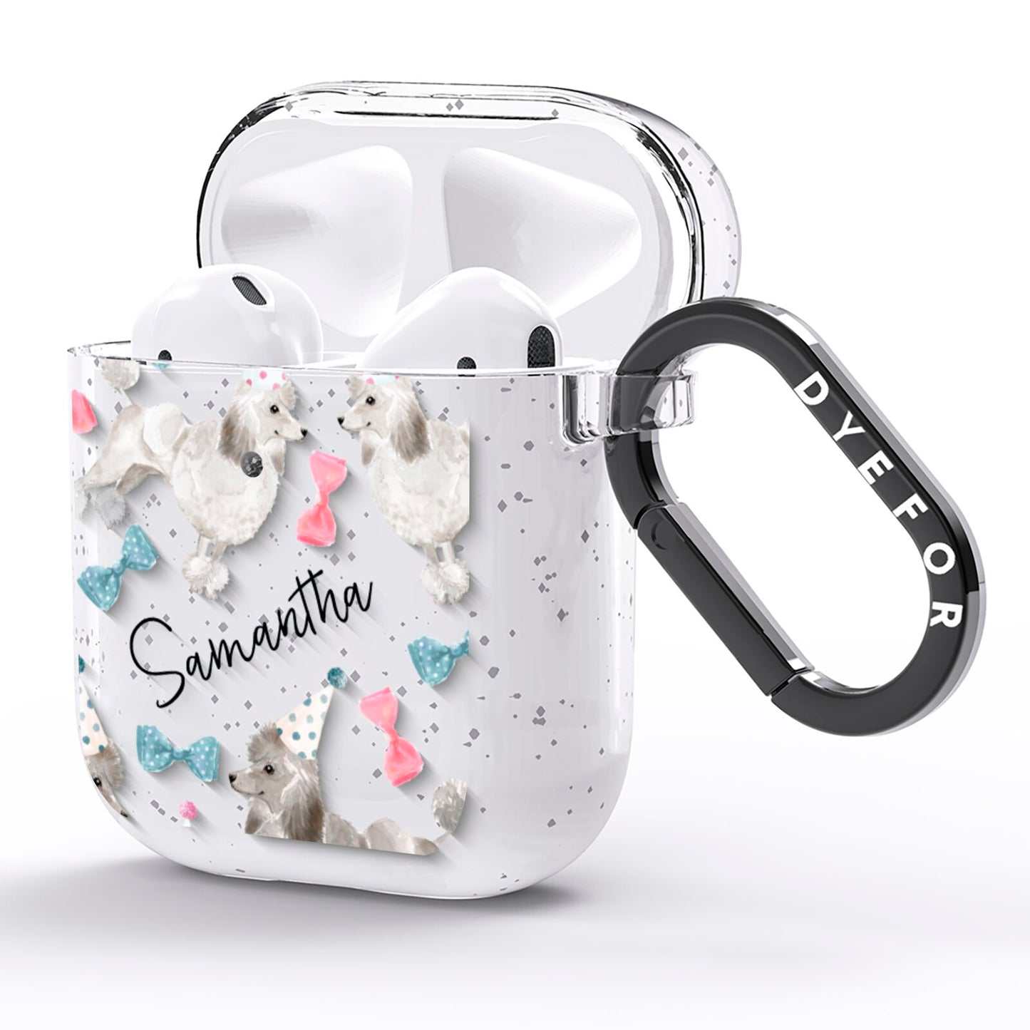 Personalised Poodle Dog AirPods Glitter Case Side Image