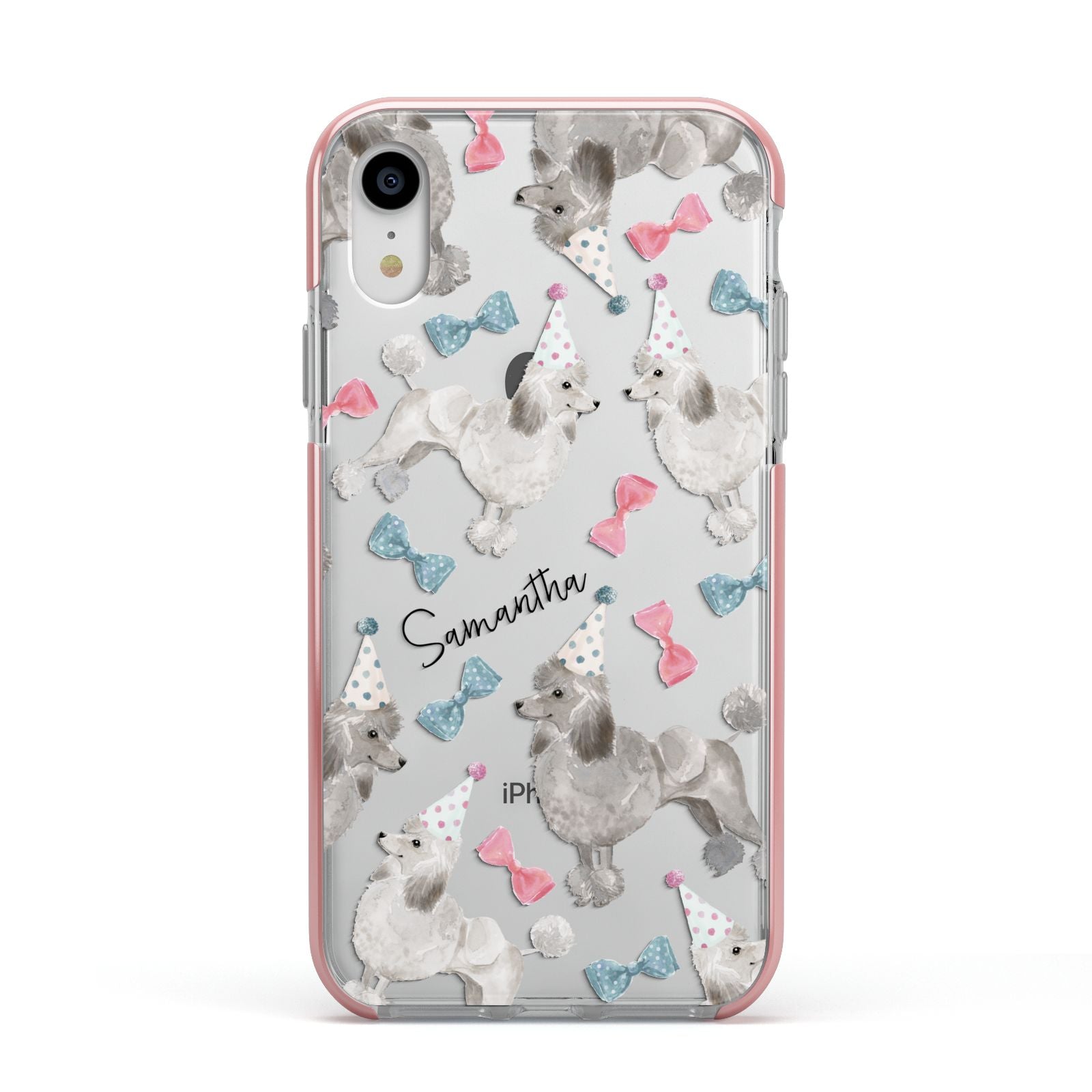 Personalised Poodle Dog Apple iPhone XR Impact Case Pink Edge on Silver Phone
