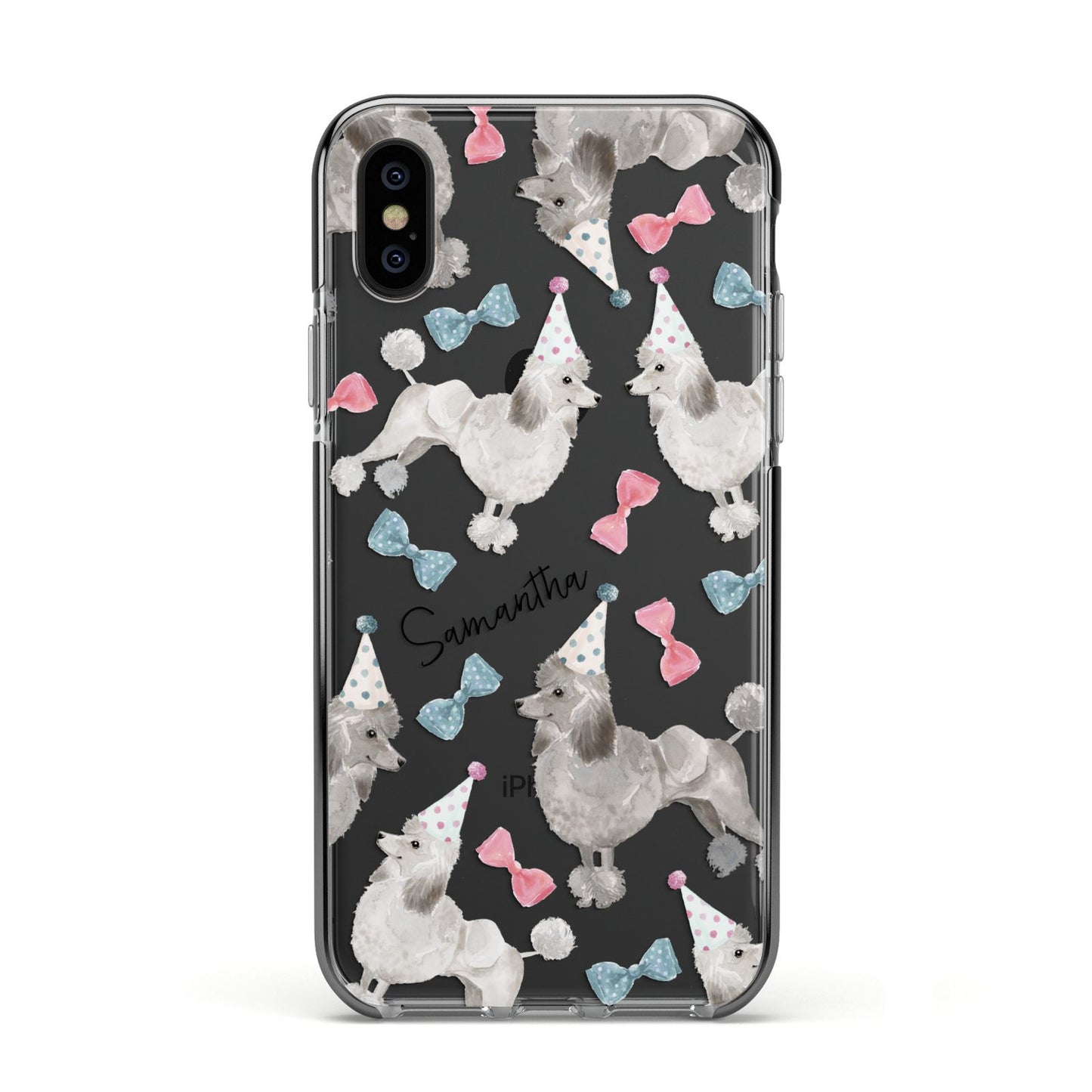 Personalised Poodle Dog Apple iPhone Xs Impact Case Black Edge on Black Phone