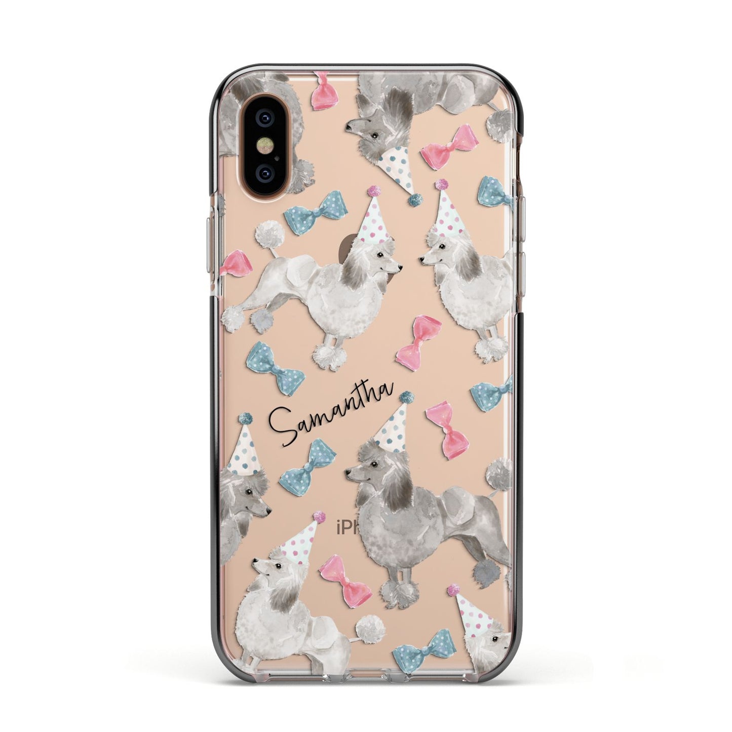 Personalised Poodle Dog Apple iPhone Xs Impact Case Black Edge on Gold Phone