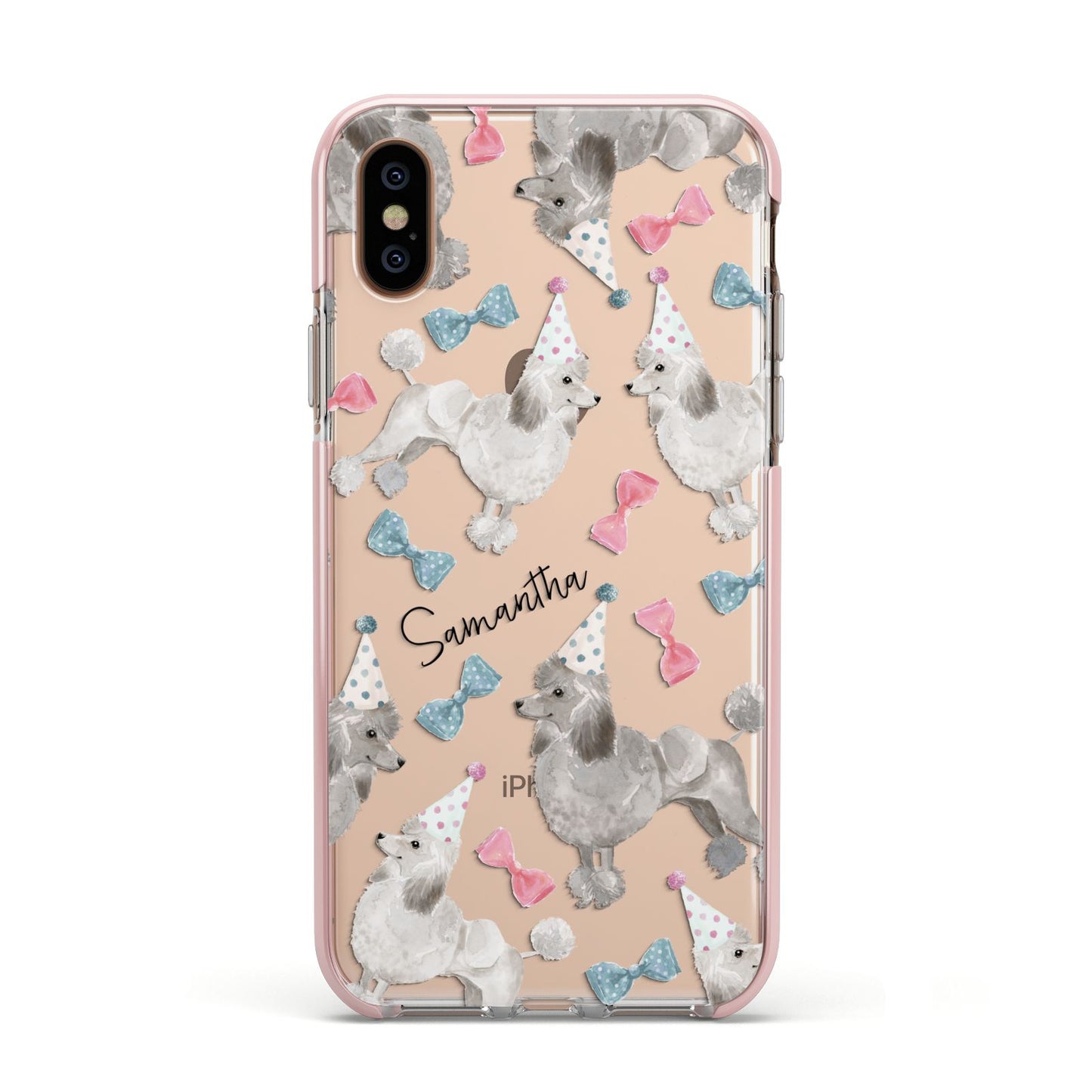 Personalised Poodle Dog Apple iPhone Xs Impact Case Pink Edge on Gold Phone