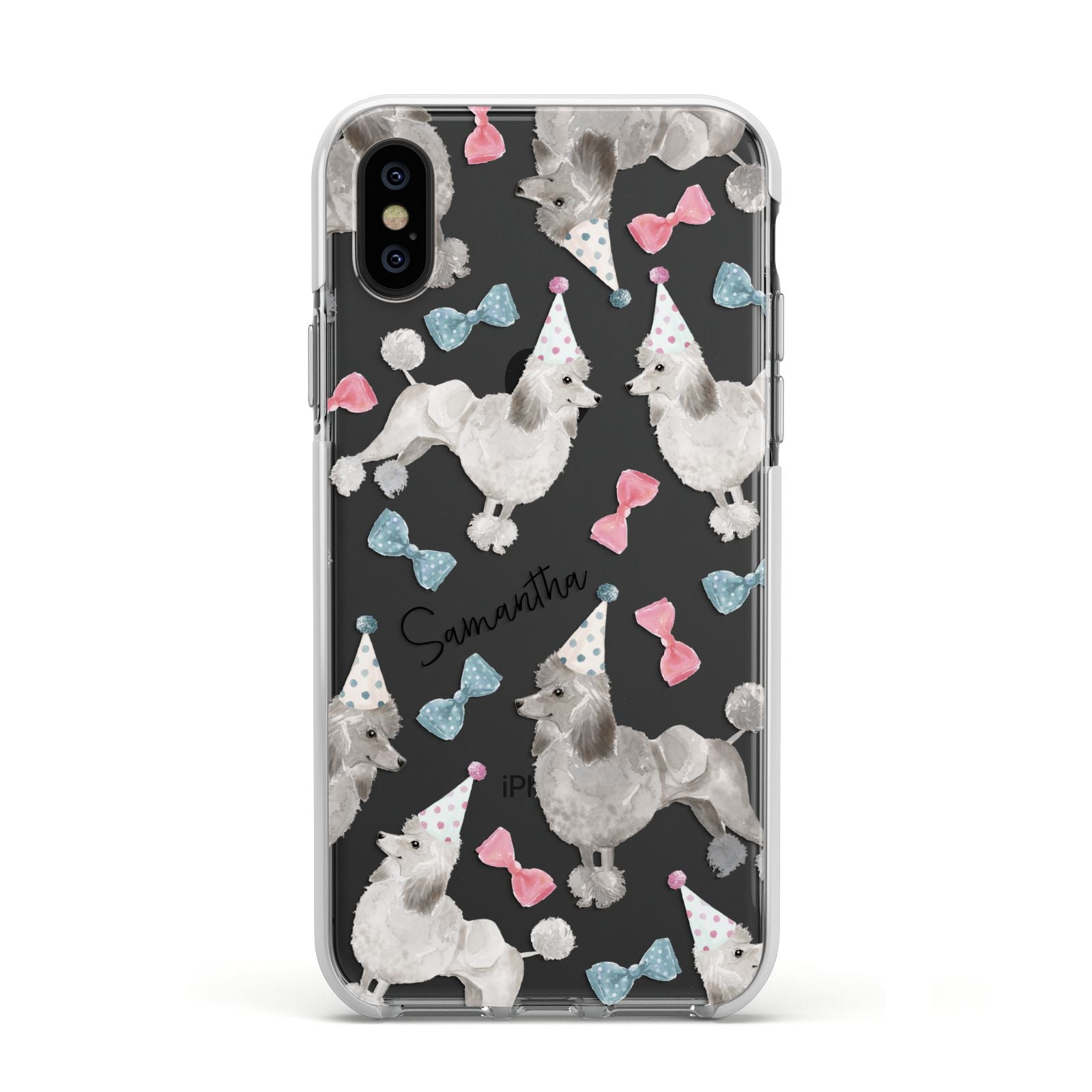 Personalised Poodle Dog Apple iPhone Xs Impact Case White Edge on Black Phone