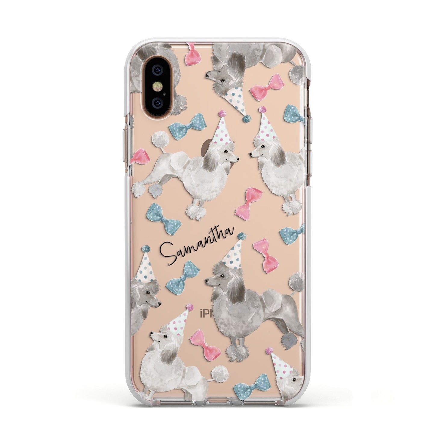 Personalised Poodle Dog Apple iPhone Xs Impact Case White Edge on Gold Phone