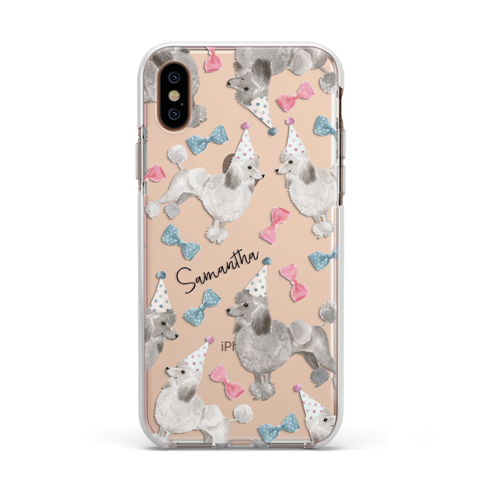 Personalised Poodle Dog Apple iPhone Xs Impact Case White Edge on Gold Phone