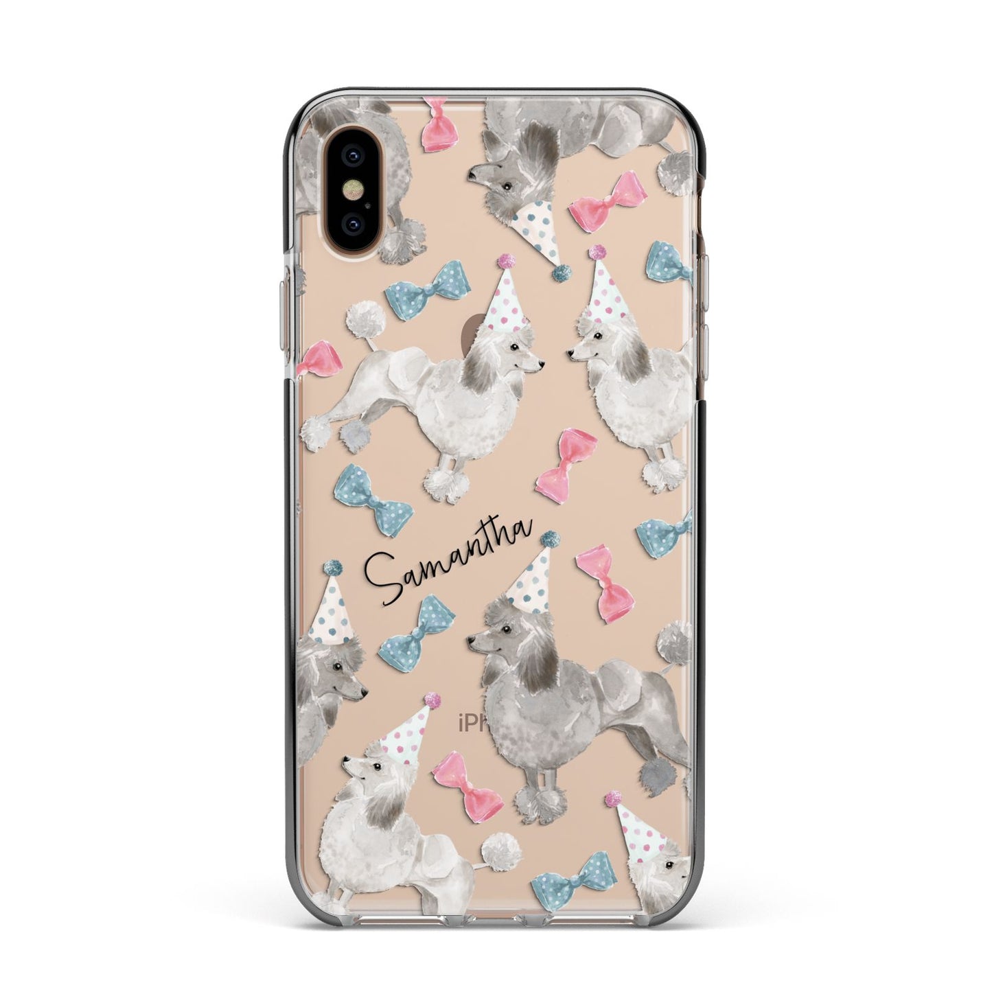 Personalised Poodle Dog Apple iPhone Xs Max Impact Case Black Edge on Gold Phone