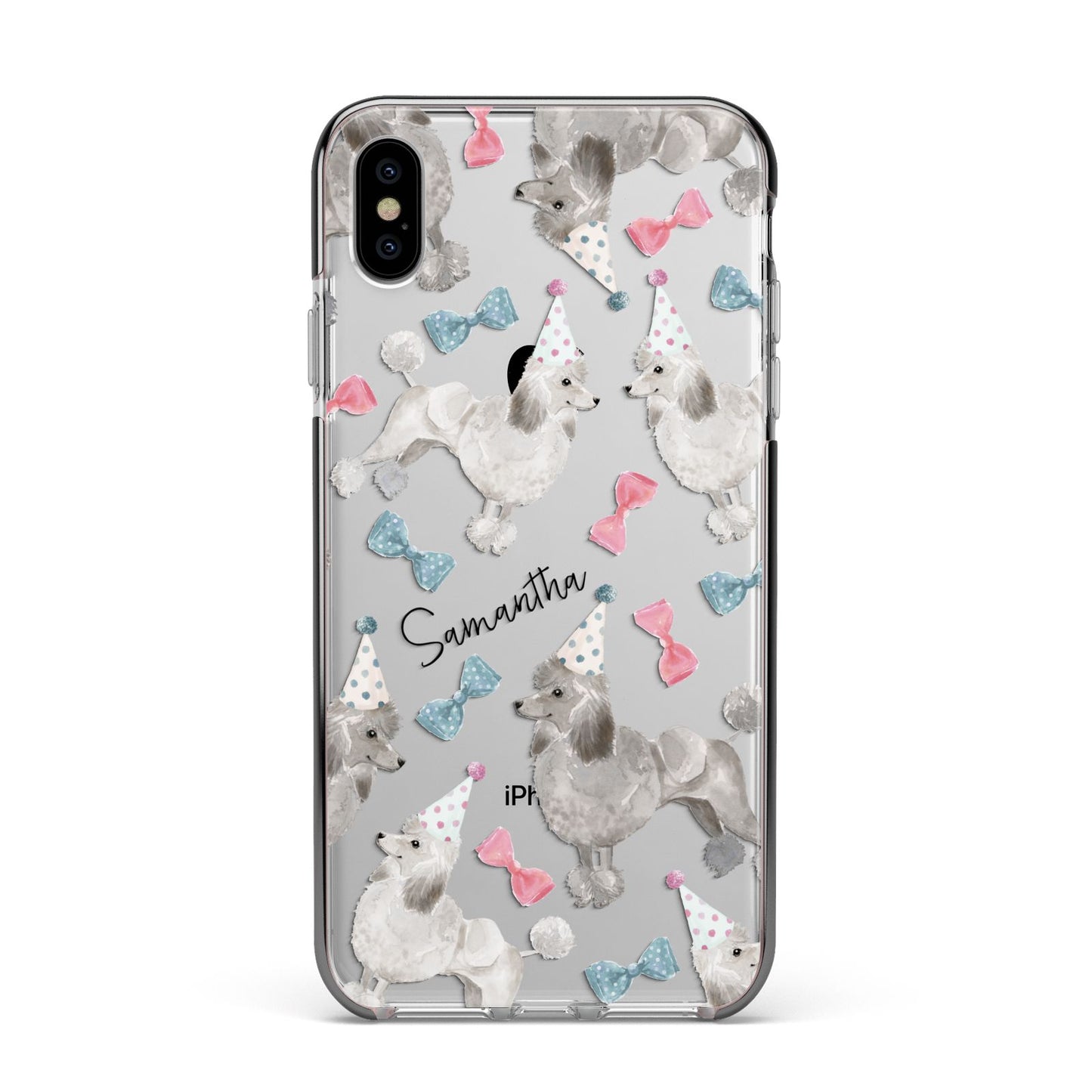 Personalised Poodle Dog Apple iPhone Xs Max Impact Case Black Edge on Silver Phone