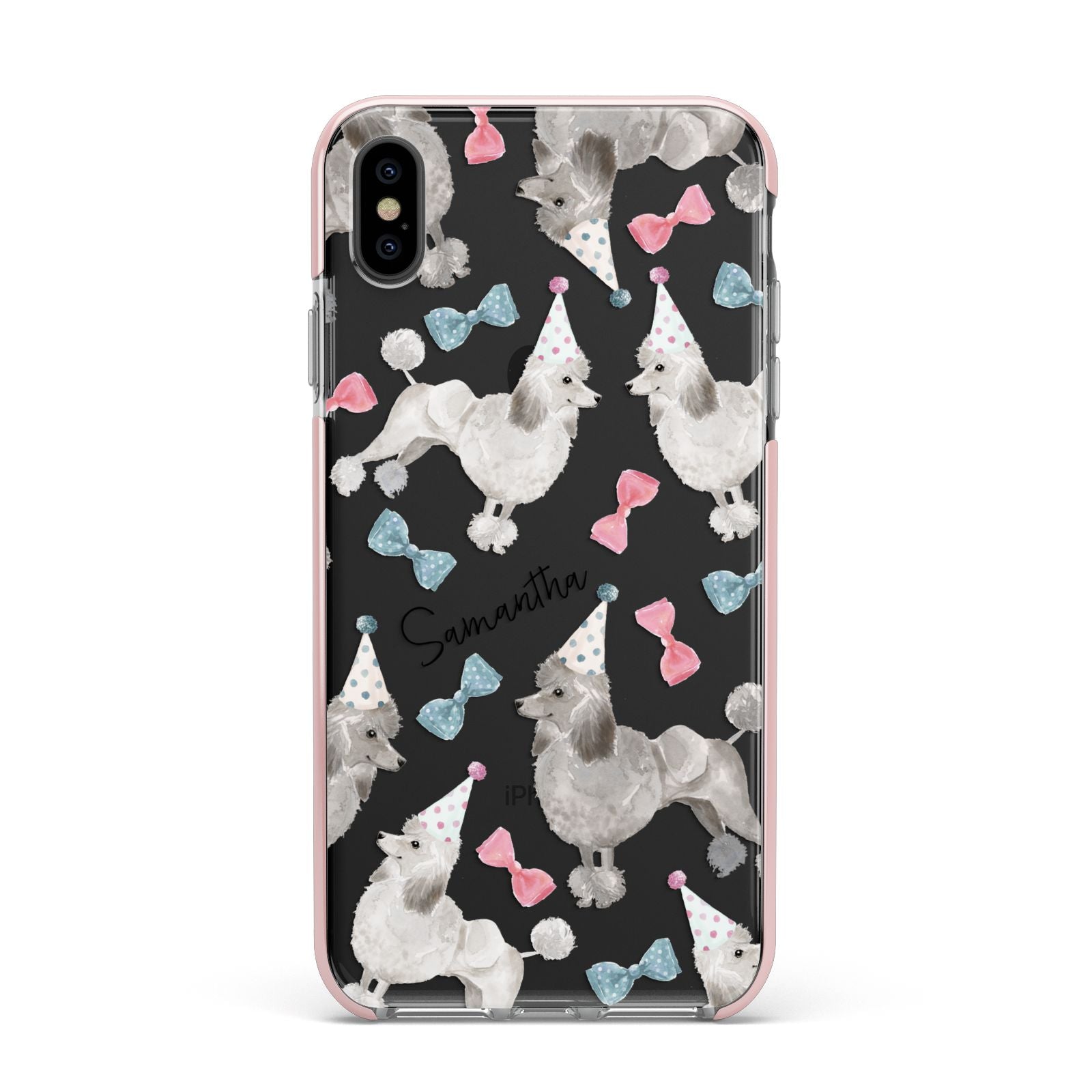Personalised Poodle Dog Apple iPhone Xs Max Impact Case Pink Edge on Black Phone