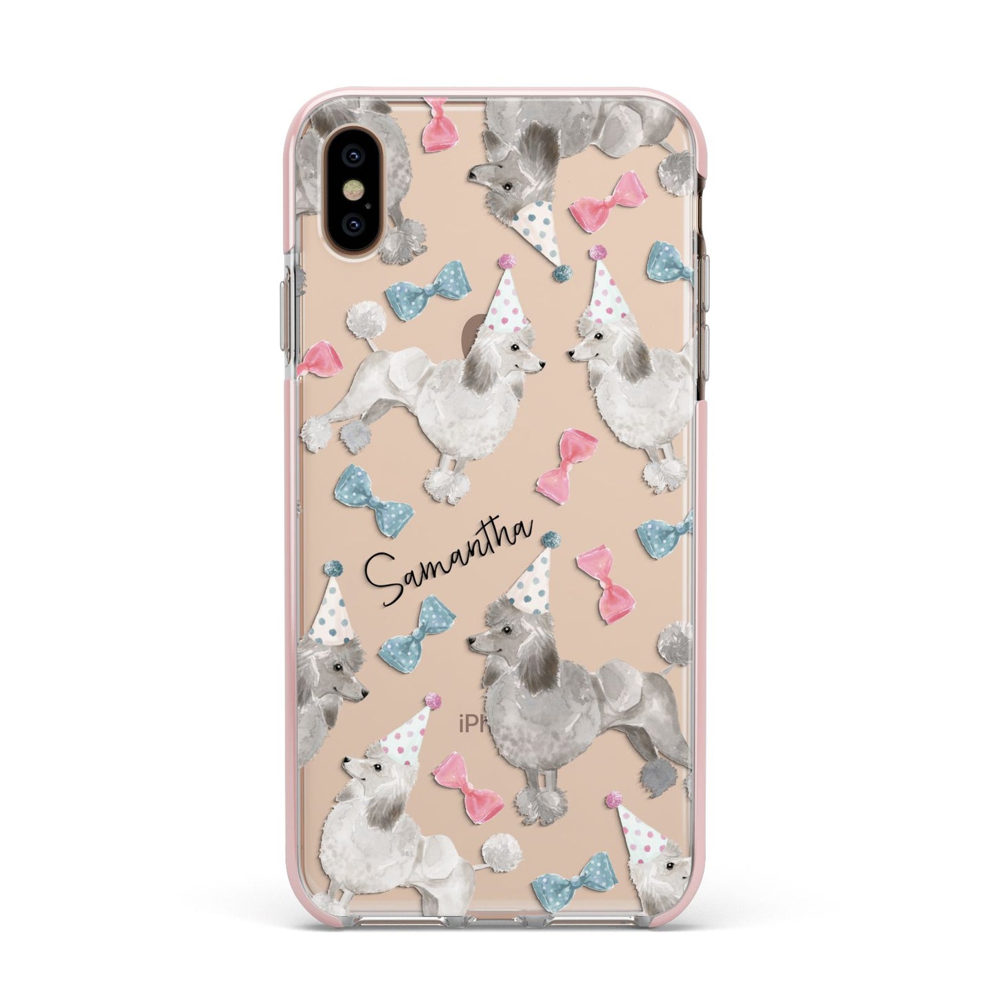 Personalised Poodle Dog Apple iPhone Xs Max Impact Case Pink Edge on Gold Phone